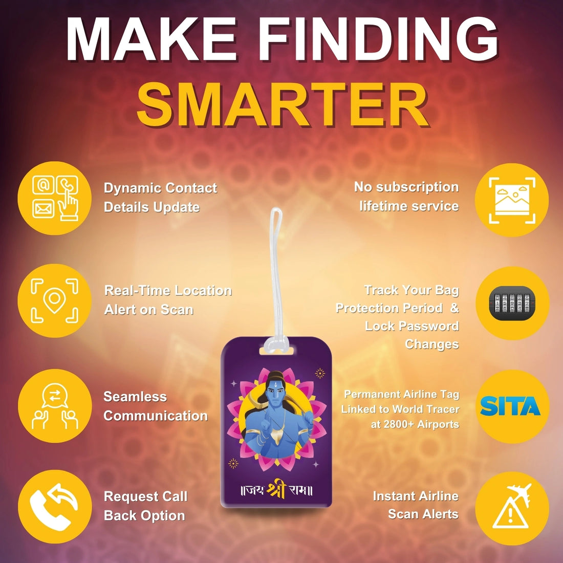 [Pack of 2] tag8 Smart Bag Tag- Jai Shree Ram