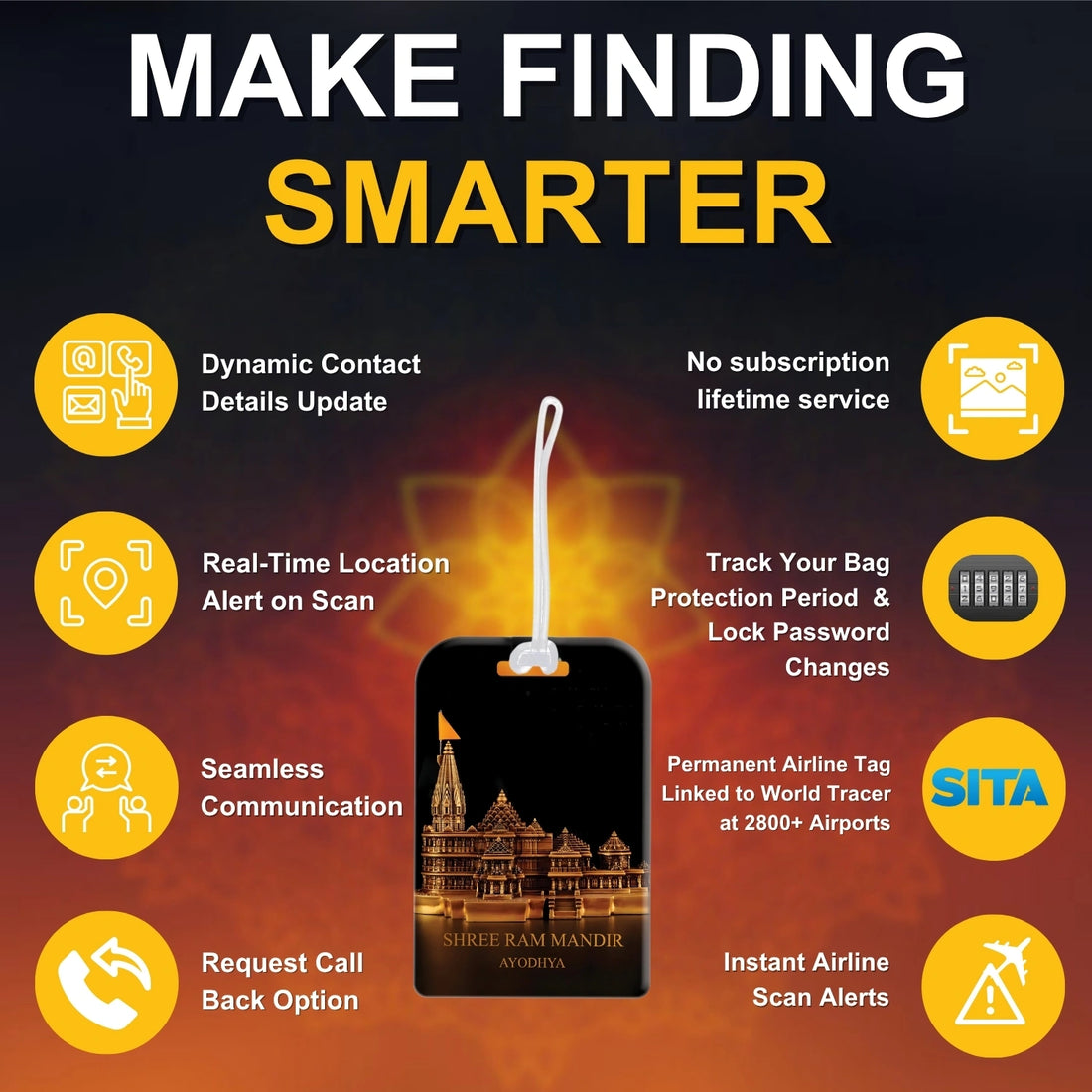 [Pack of 2] tag8 Smart Bag Tag-Ram Mandir Ayodhya Metal