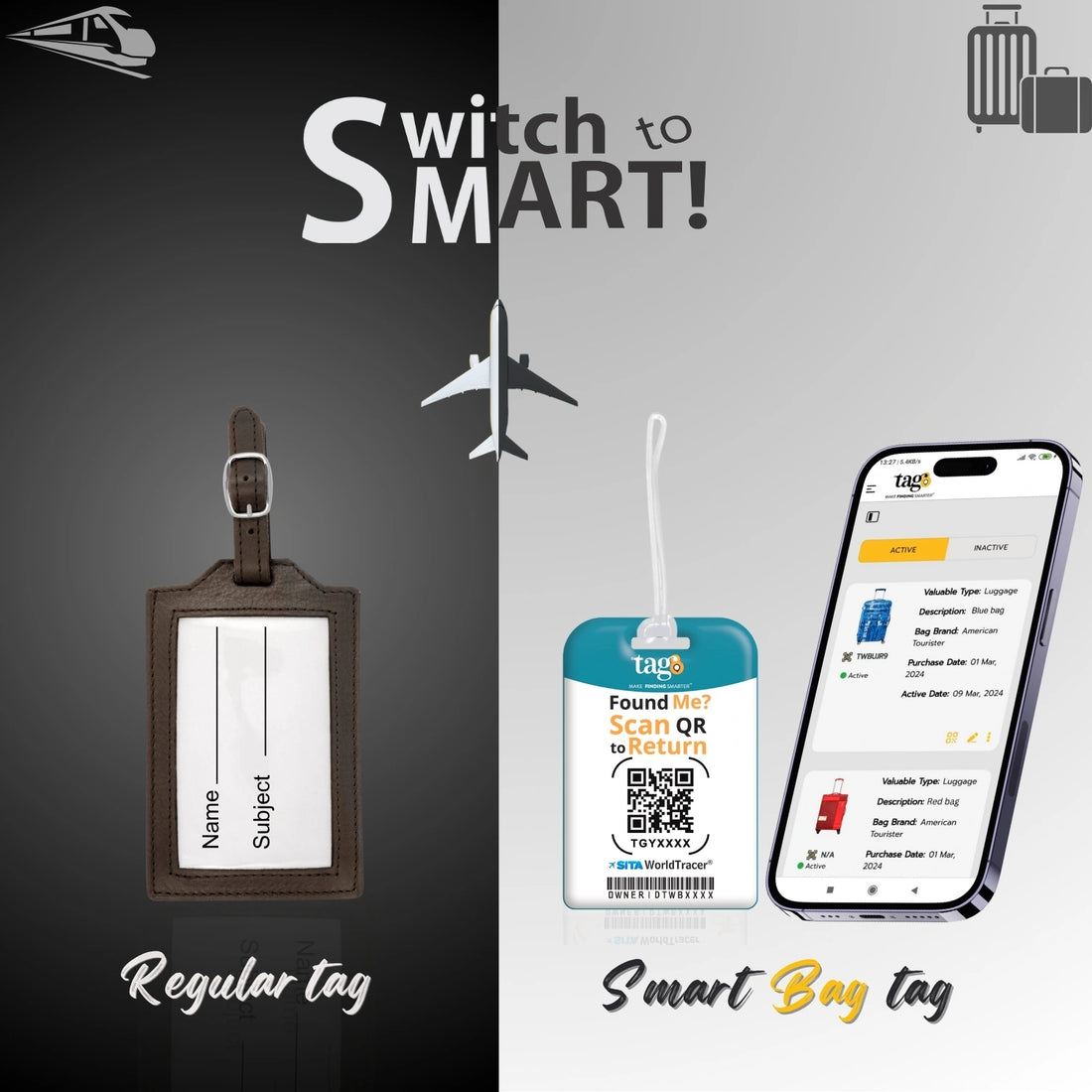 Copenhagen QR Bag Tag by tag8 with secure QR code