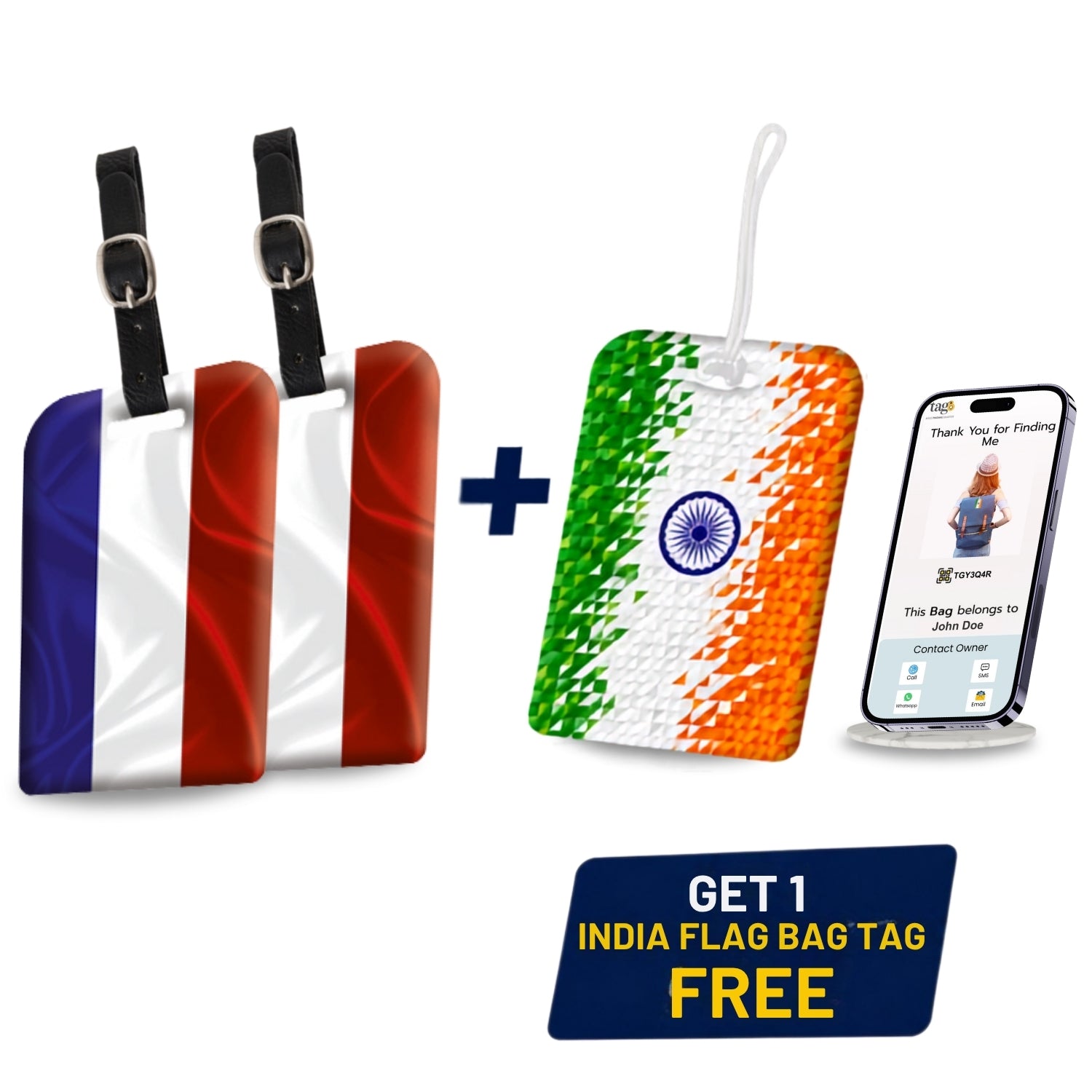 Smart Bag Security Tag - Netherland Flag [Pack 2] + 1 Indian Pixel