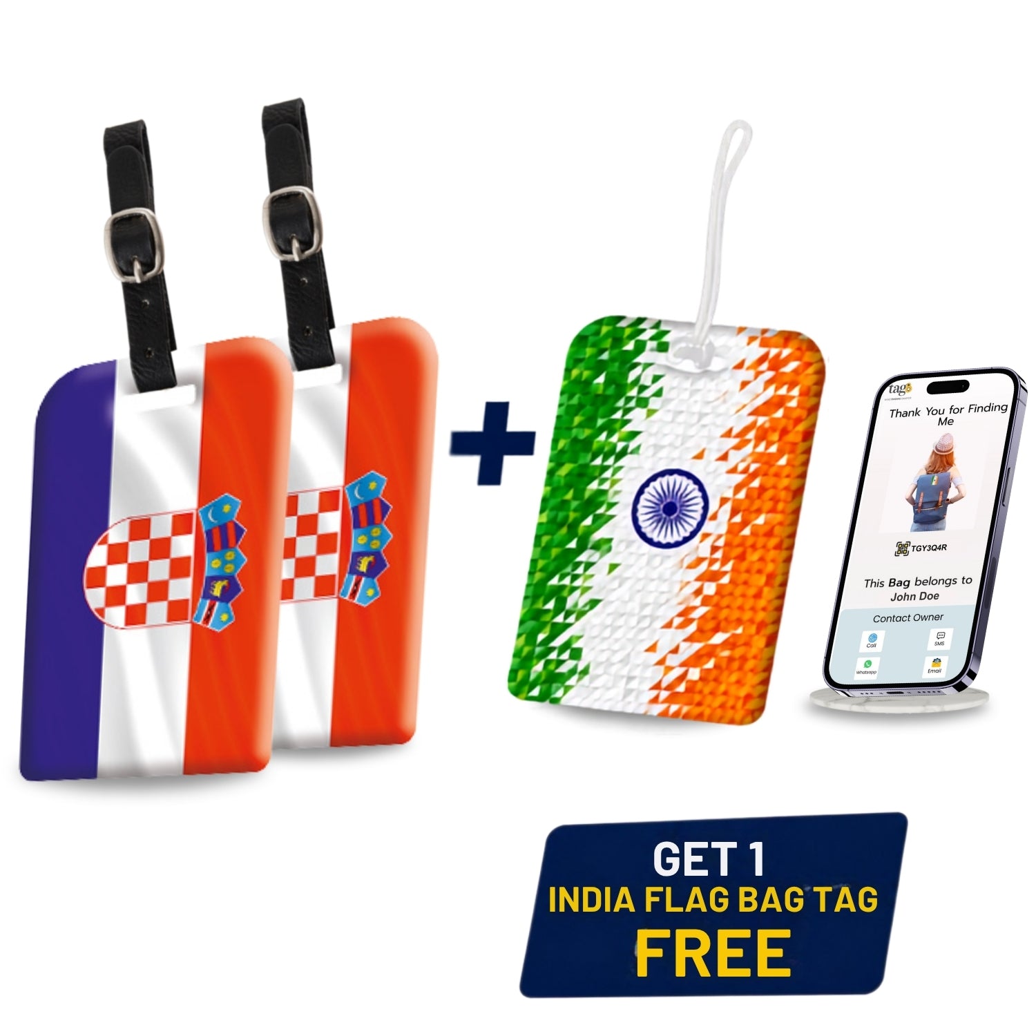 Smart Bag Security Tag - Croatia Flag [Pack 2] + 1 Indian Pixel