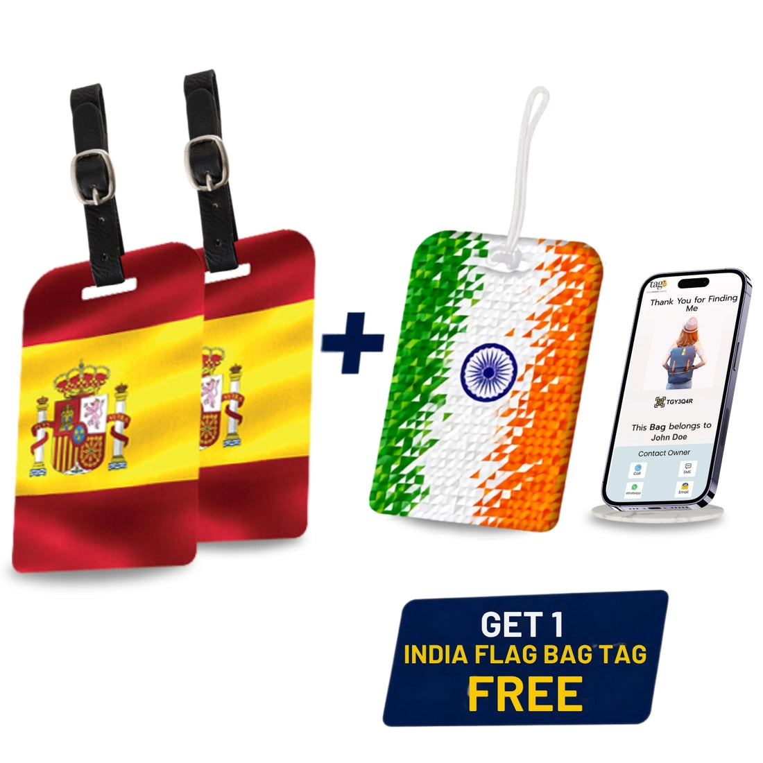 Smart Bag Security Tag - Spain Flag [Pack 2] + 1 Indian Pixel