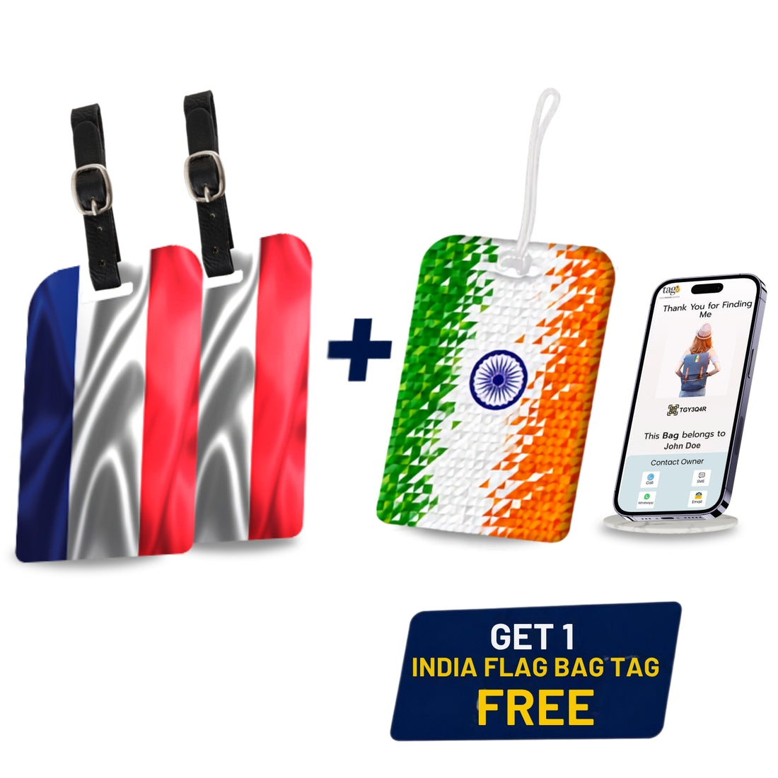 Smart Bag Security Tag - France Flag [Pack 2] + 1 Indian Pixel