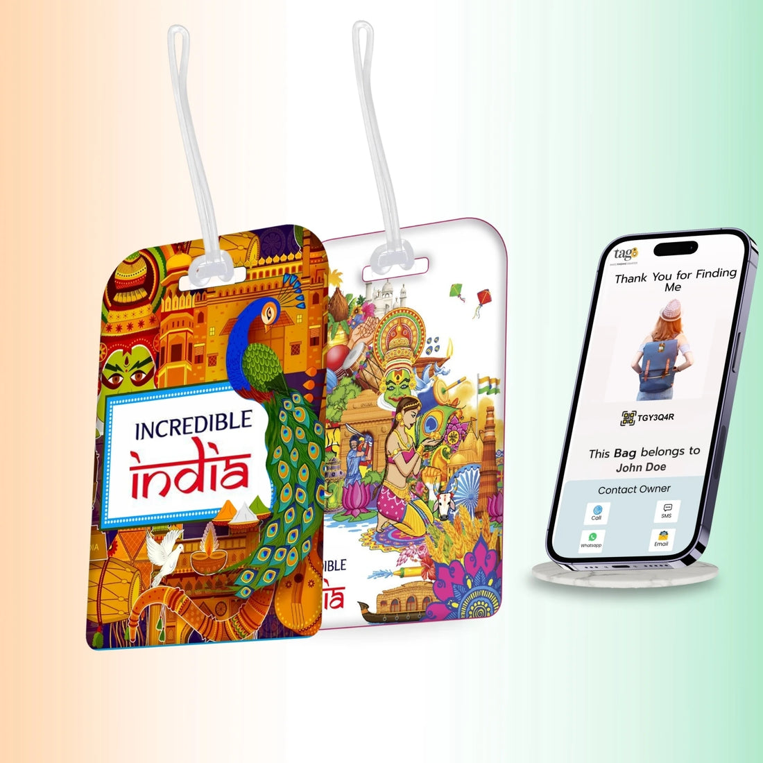 Smart Bag Security Tag - 1 India Peacock + 1 India culture