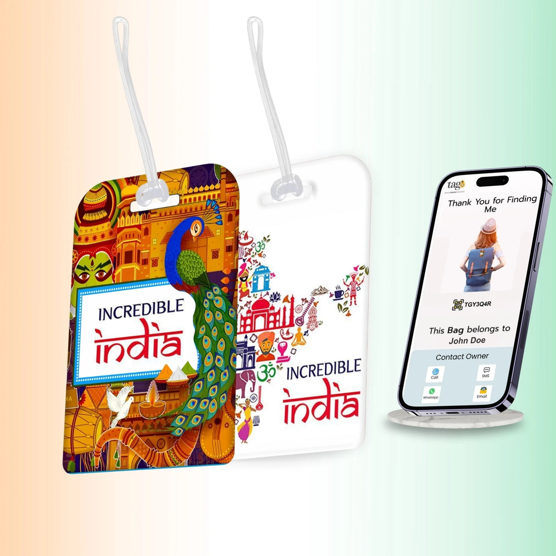 Smart Bag Security Tag - 1 India Peacock + 1 India Map