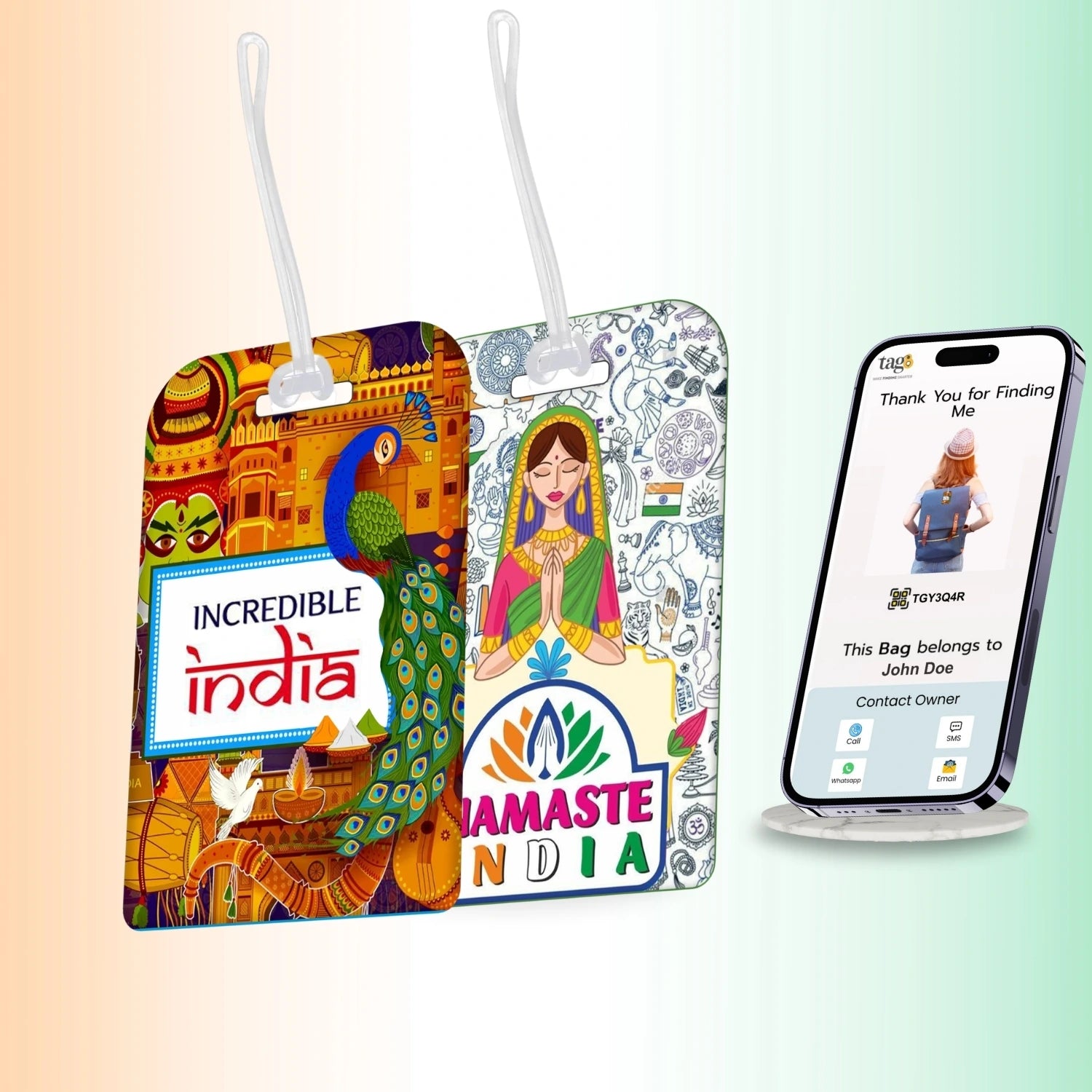 Smart Bag Security Tag - 1 India Peacock + 1 India Namaste