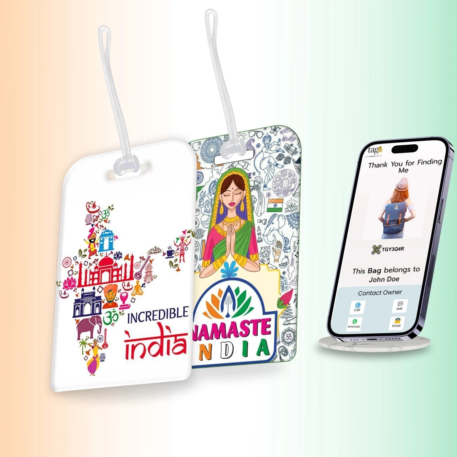 Smart Bag Security Tag - 1 India map + 1 India Namaste