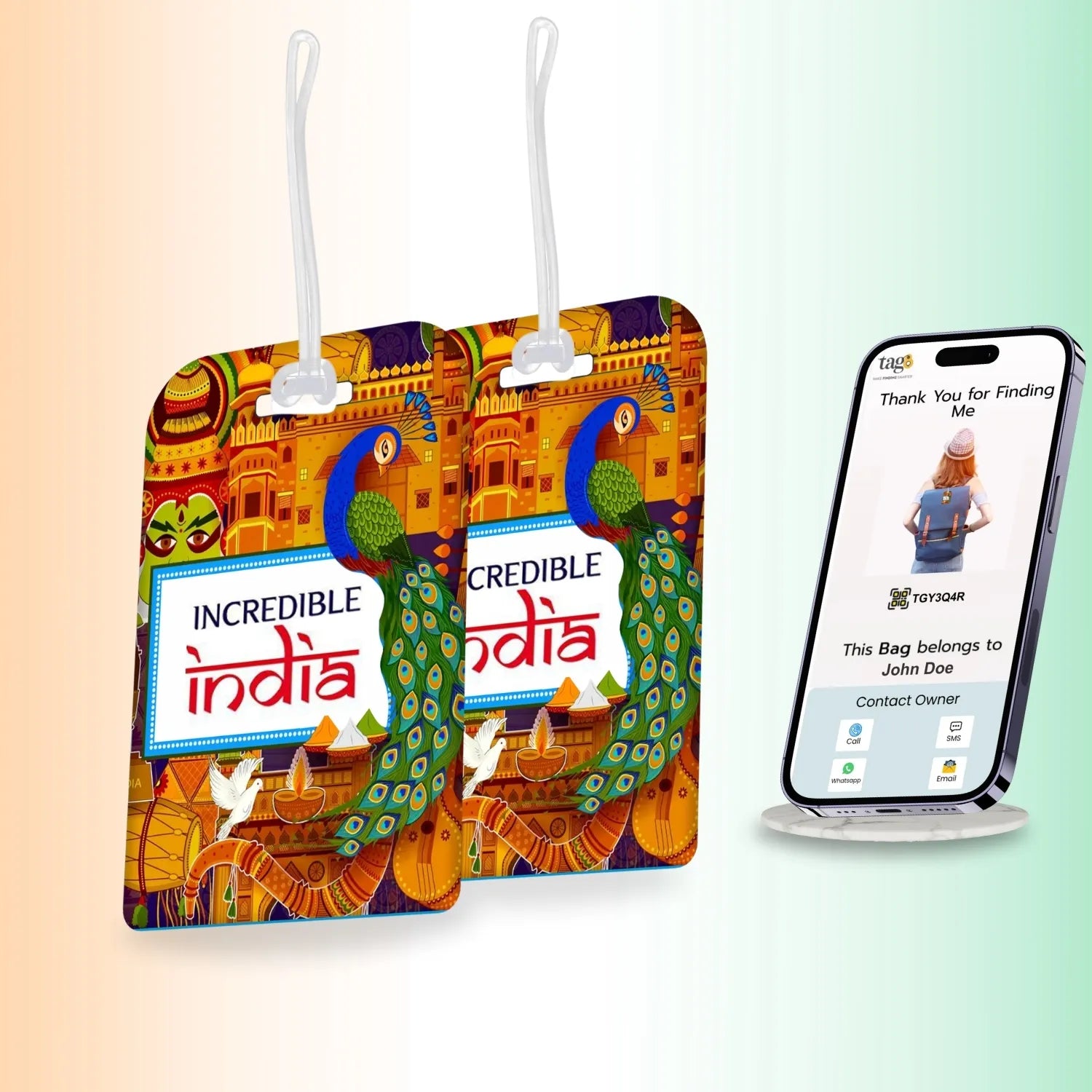 Smart Bag Security Tag - Incredible India Peacock [Pack 2]