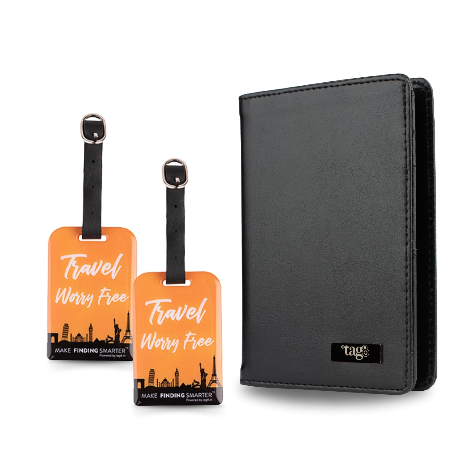 Leather Passport Case + 2 Bag Tag - Travel Safe with tag8
