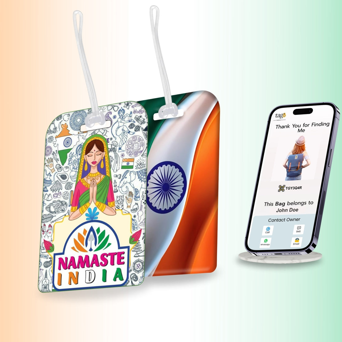Smart Bag Security Tag - 1 India Namaste + 1 India AI