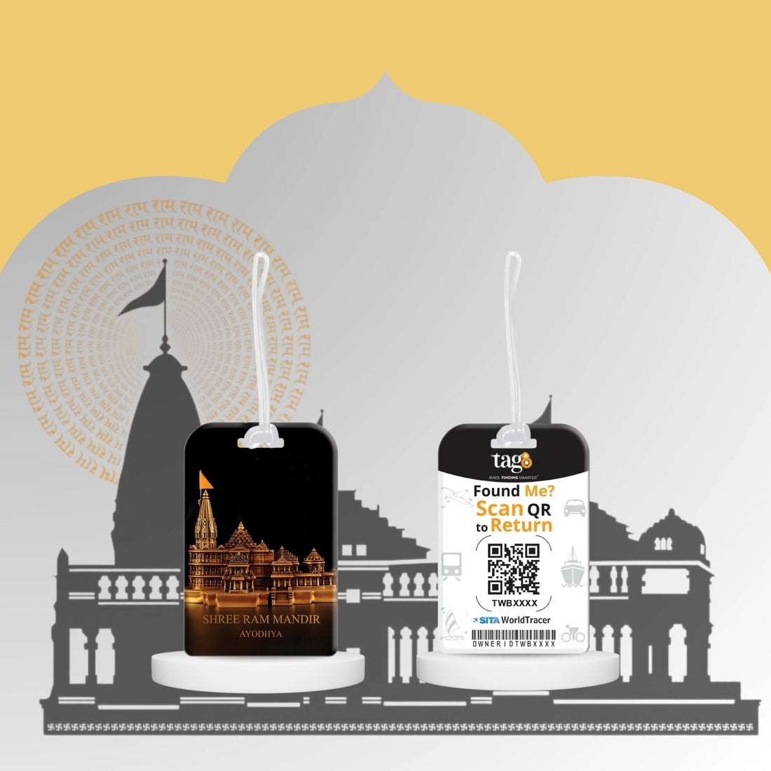 [Pack of 2] tag8 Smart Bag Tag-Ram Mandir Ayodhya Metal