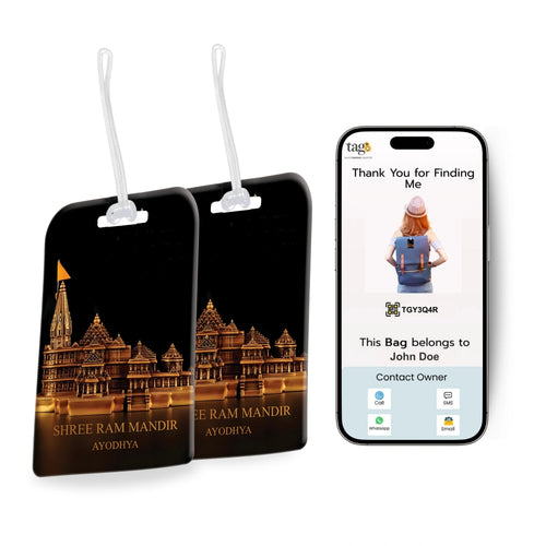[Pack of 2] tag8 Smart Bag Tag-Ram Mandir Ayodhya Metal