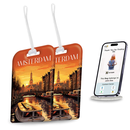 Amsterdam QR Bag Tag by tag8 with secure QR code