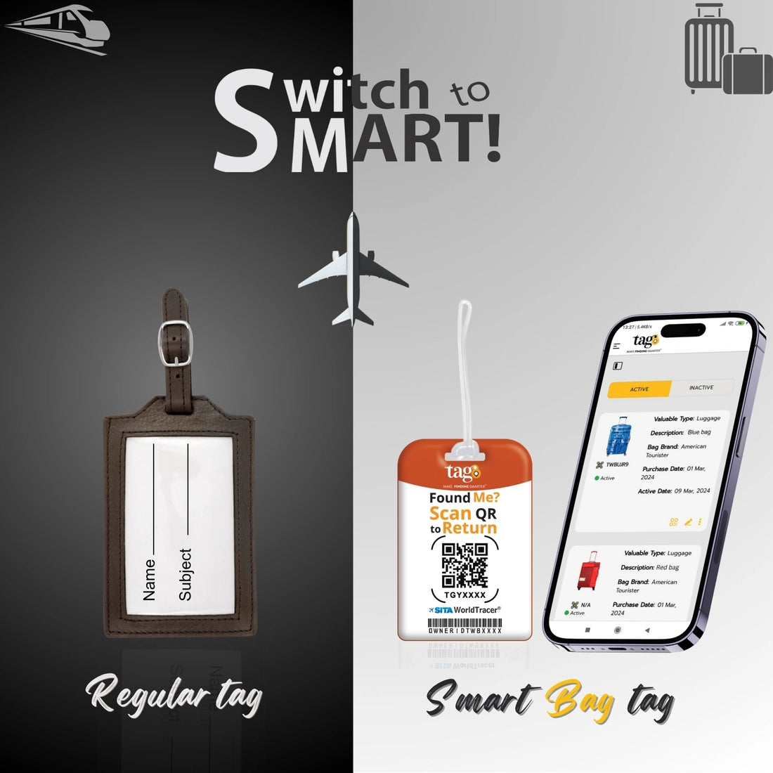 Amsterdam QR Bag Tag by tag8 with secure QR code