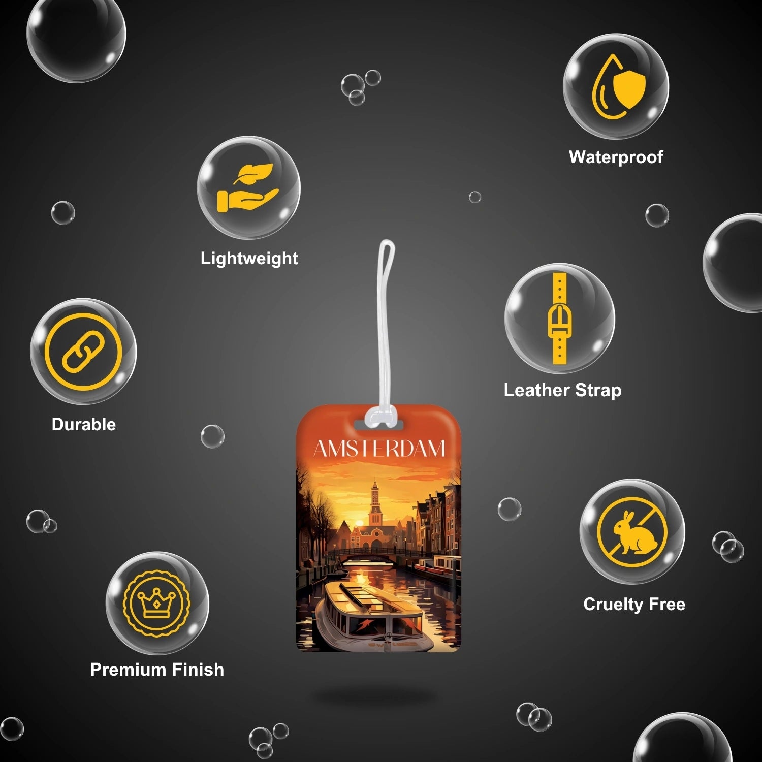 Amsterdam QR Bag Tag by tag8 with secure QR code