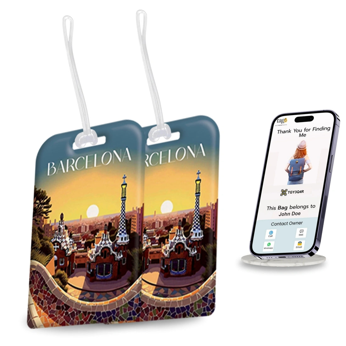 Barcelona QR Bag Tag by tag8 with secure QR code