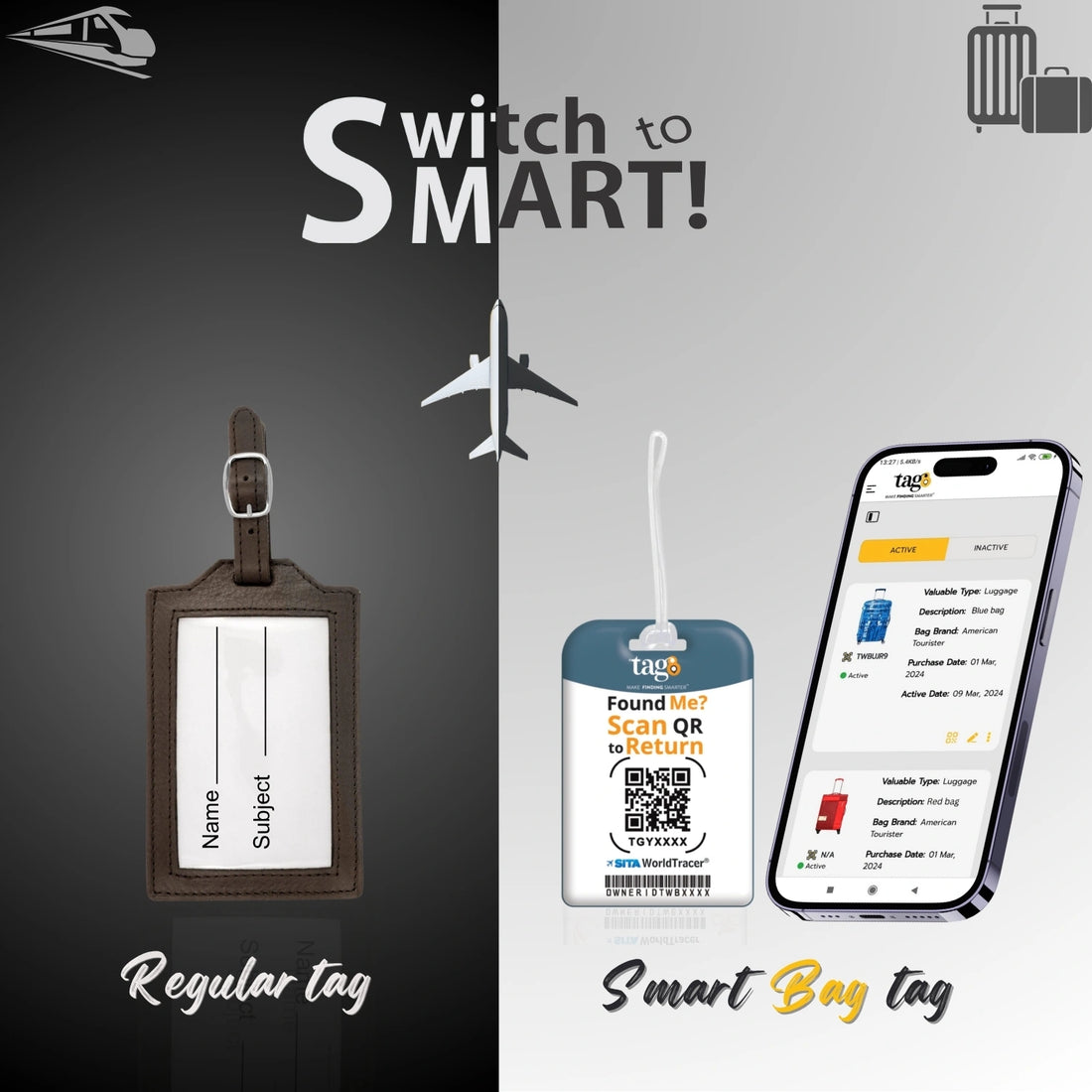 Barcelona QR Bag Tag by tag8 with secure QR code