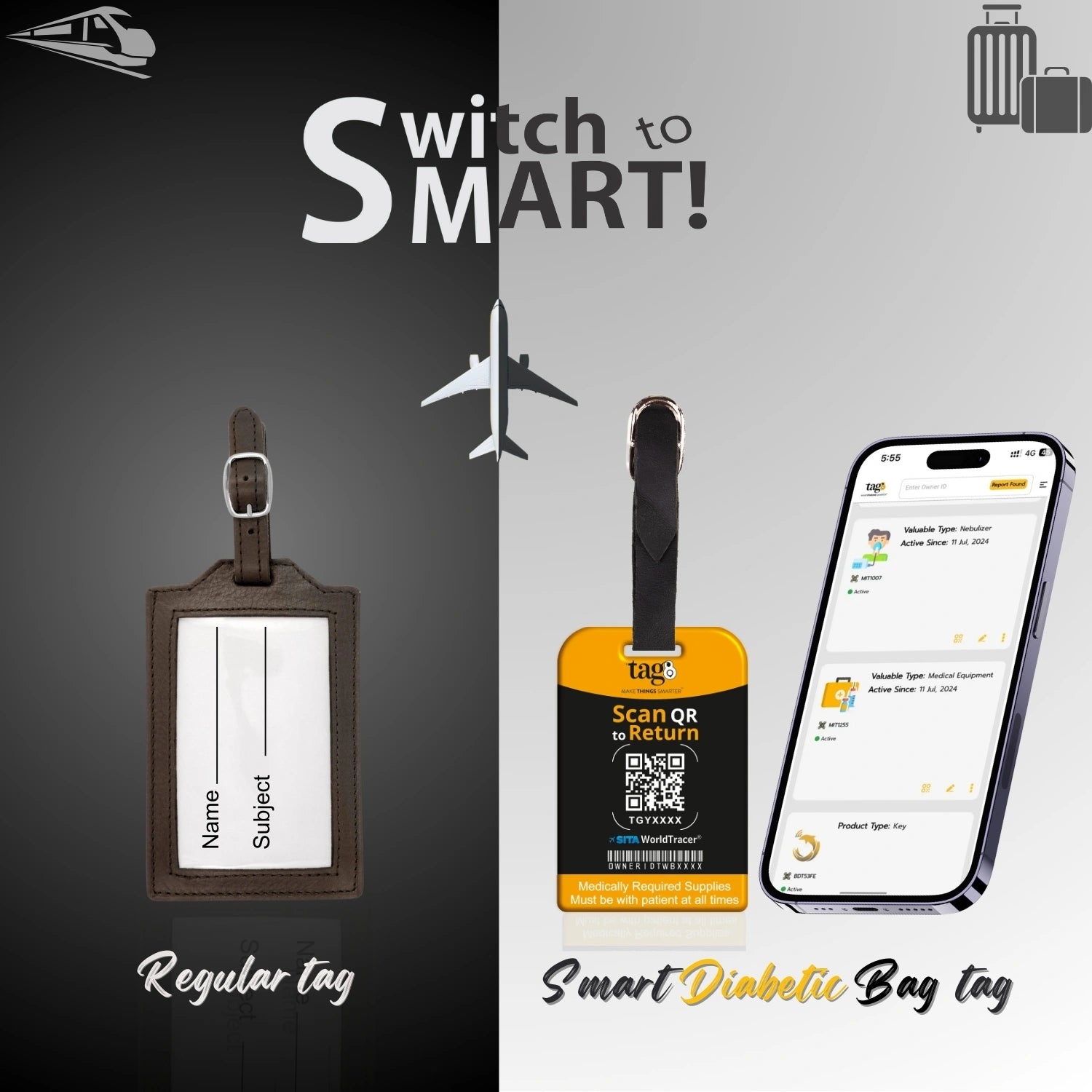 Diabetic QR Bag Tag by tag8 for luggage tracking