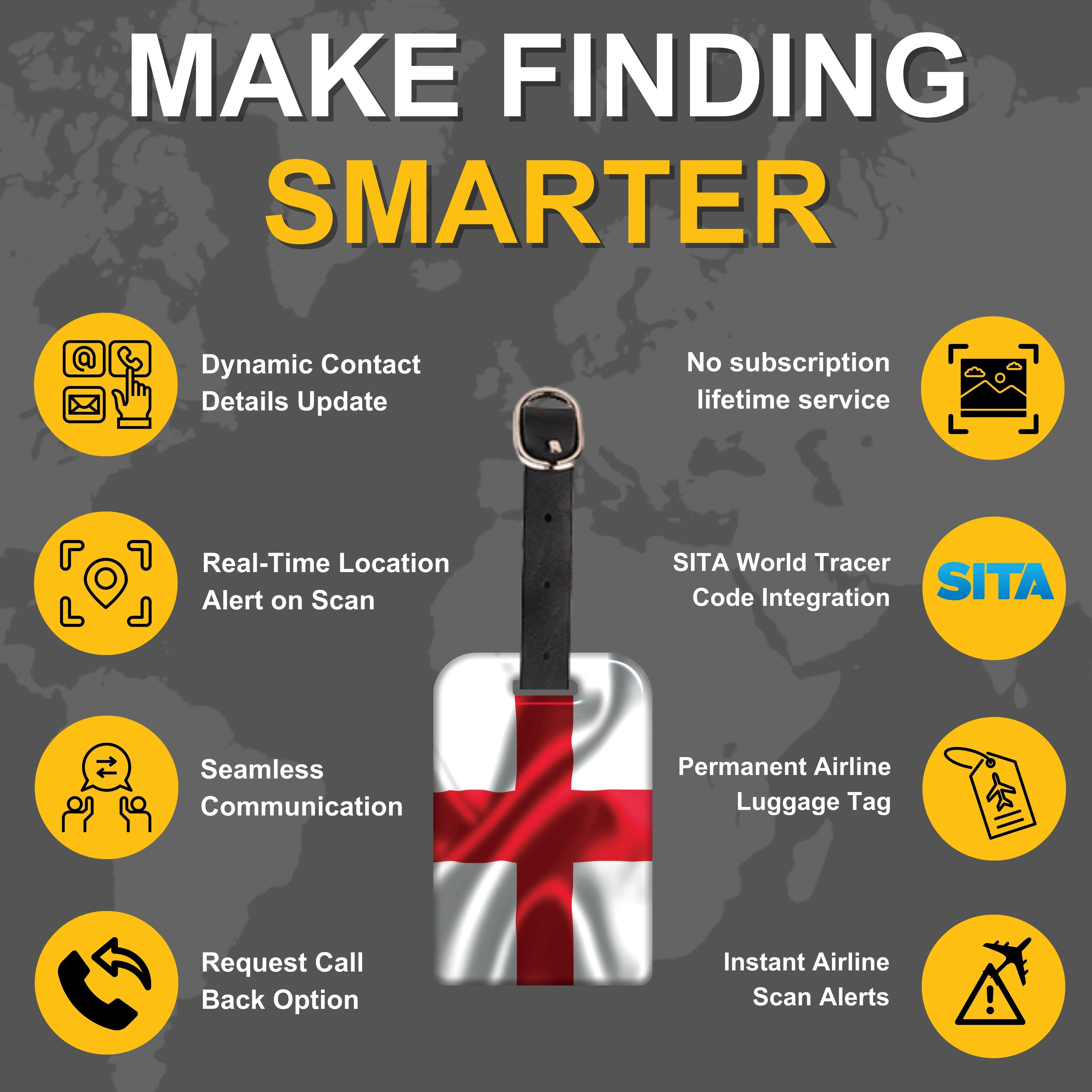 England QR Bag Tag by tag8 with QR code for safety