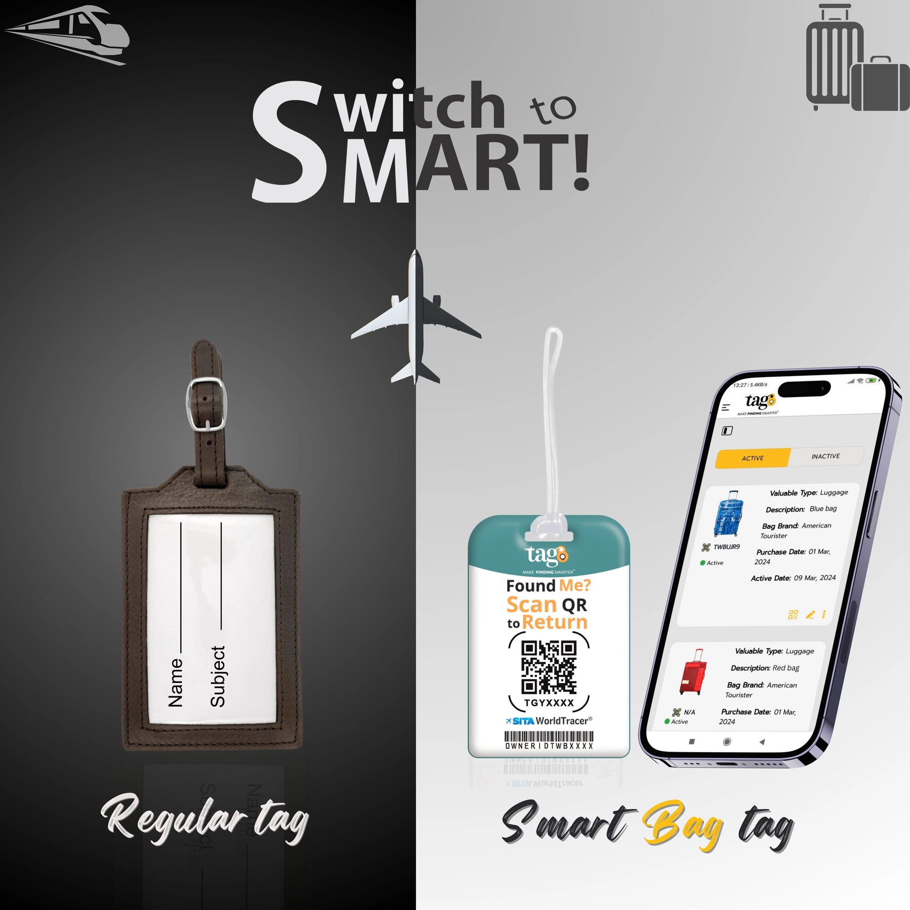 Florence QR Bag Tag by tag8 with secure QR code