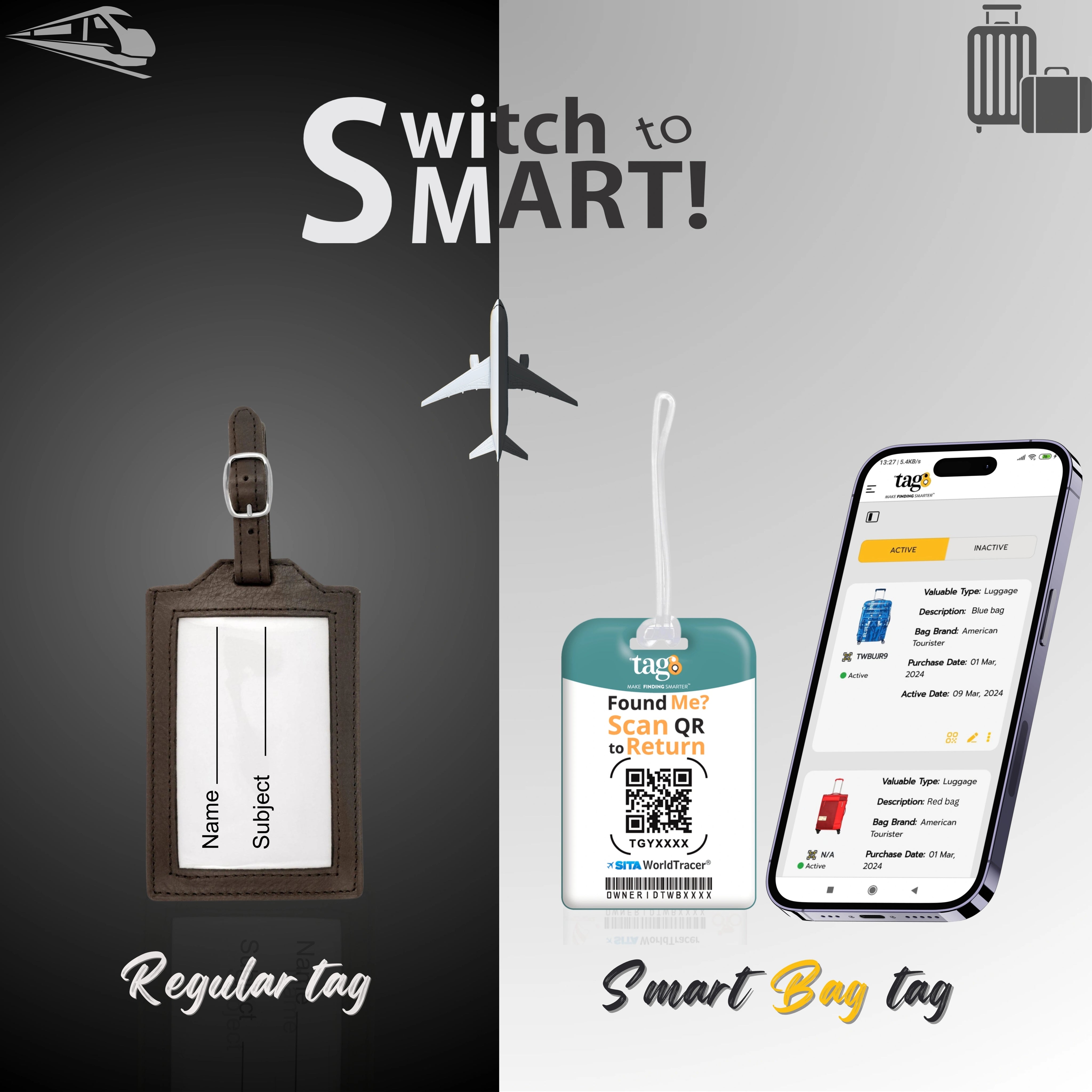 Florence QR Bag Tag by tag8 with secure QR code