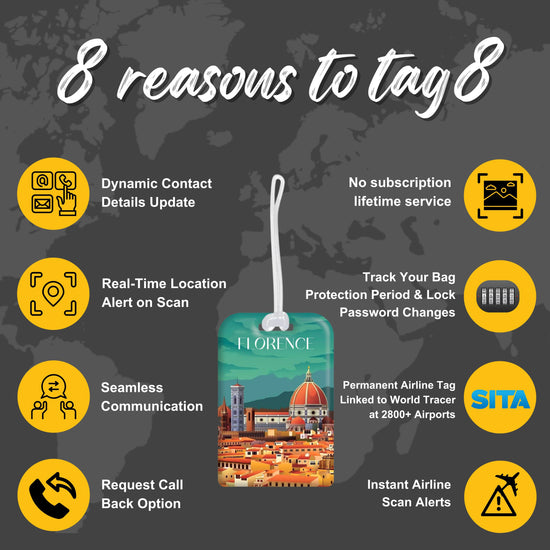 Florence QR Bag Tag by tag8 with secure QR code