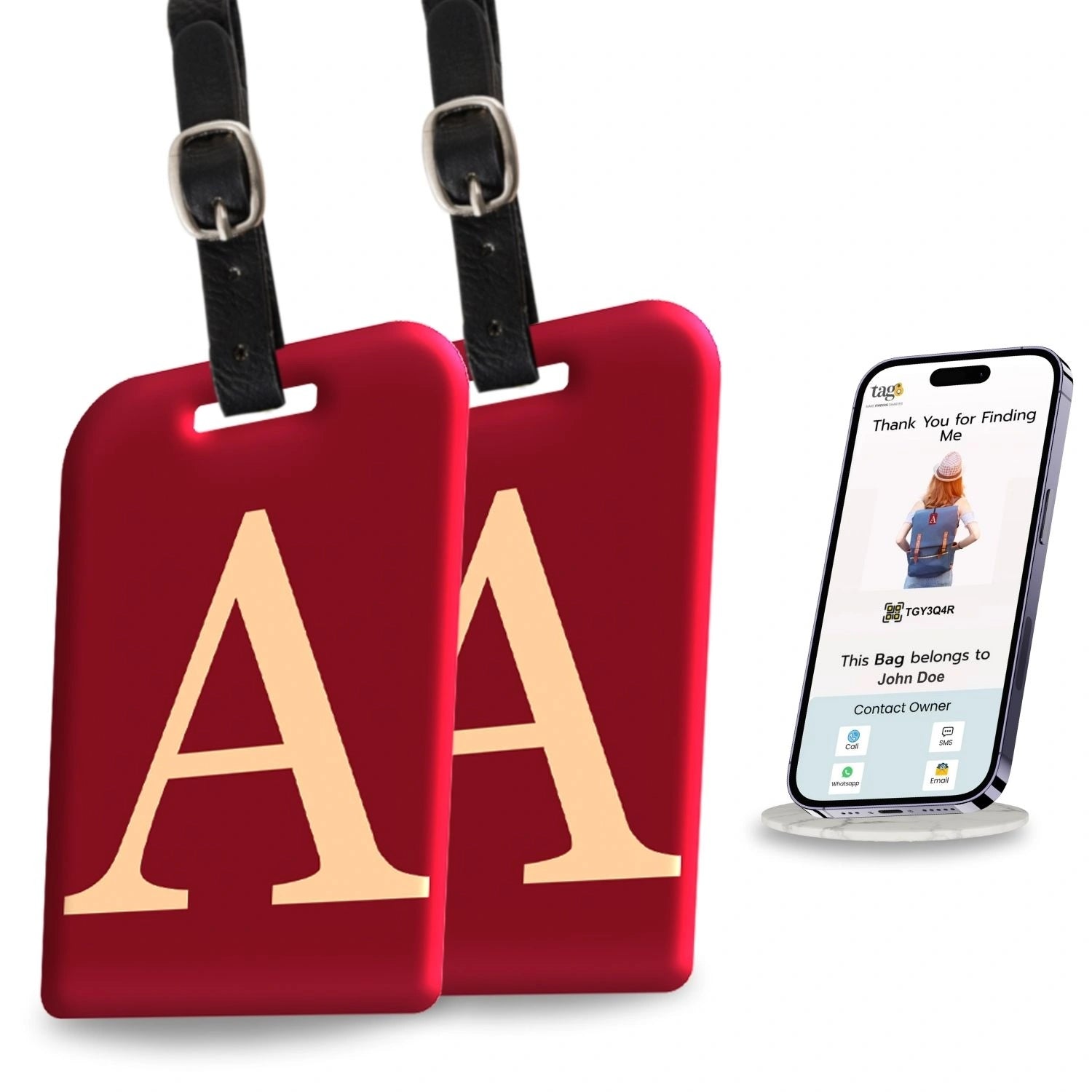 QR tag for bag with initial A