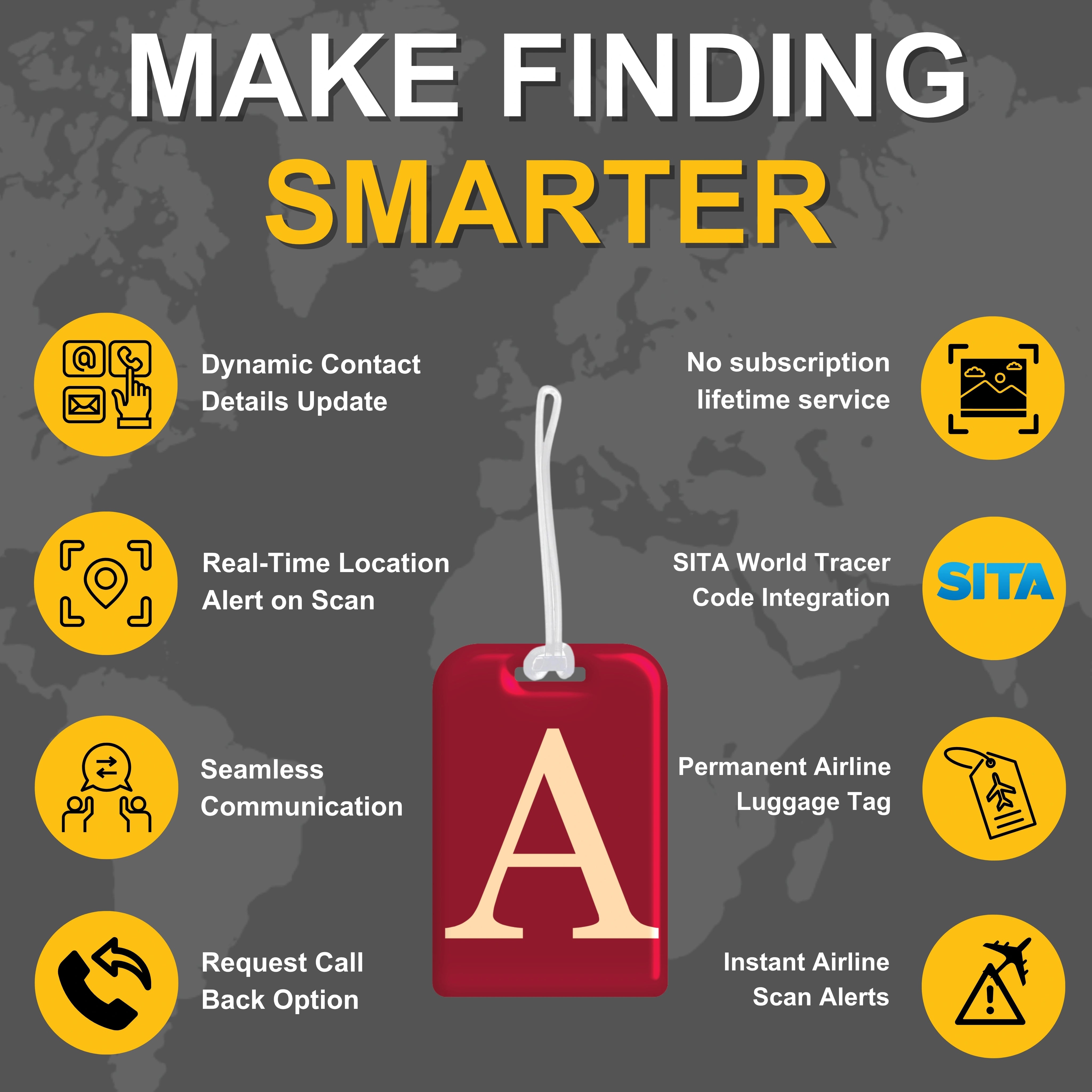 QR tag for bag with initial A