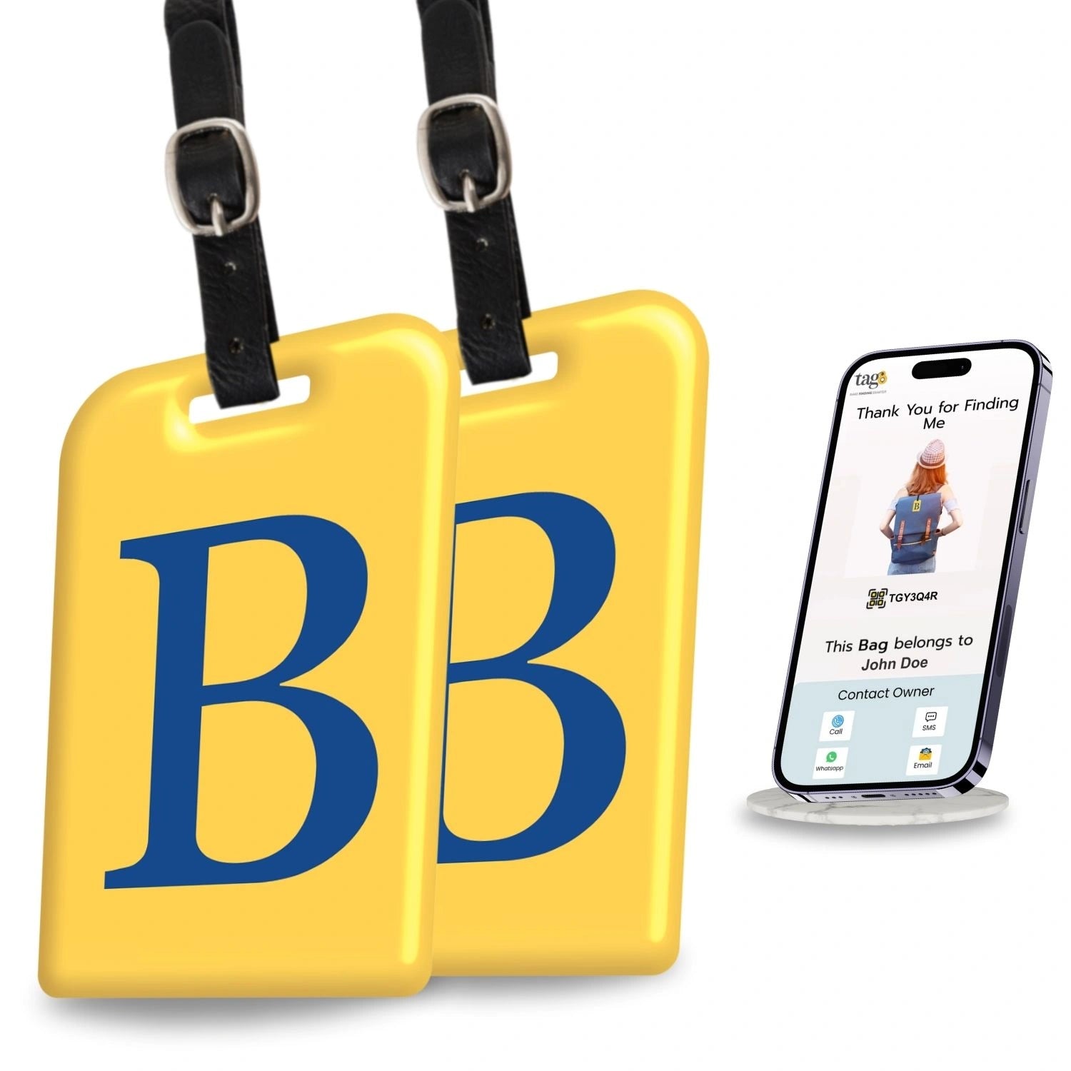 QR tag for bag with initial B