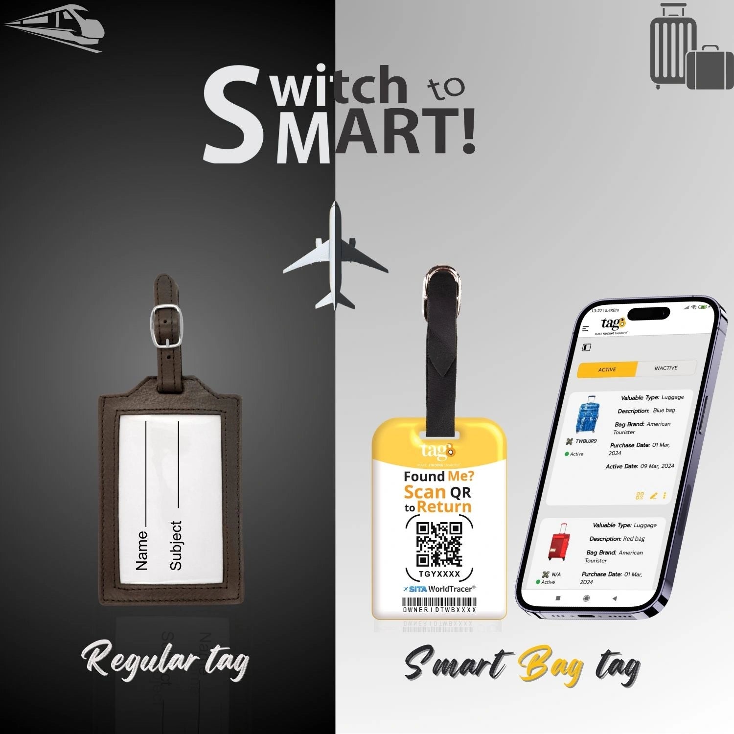 QR tag for bag with initial B