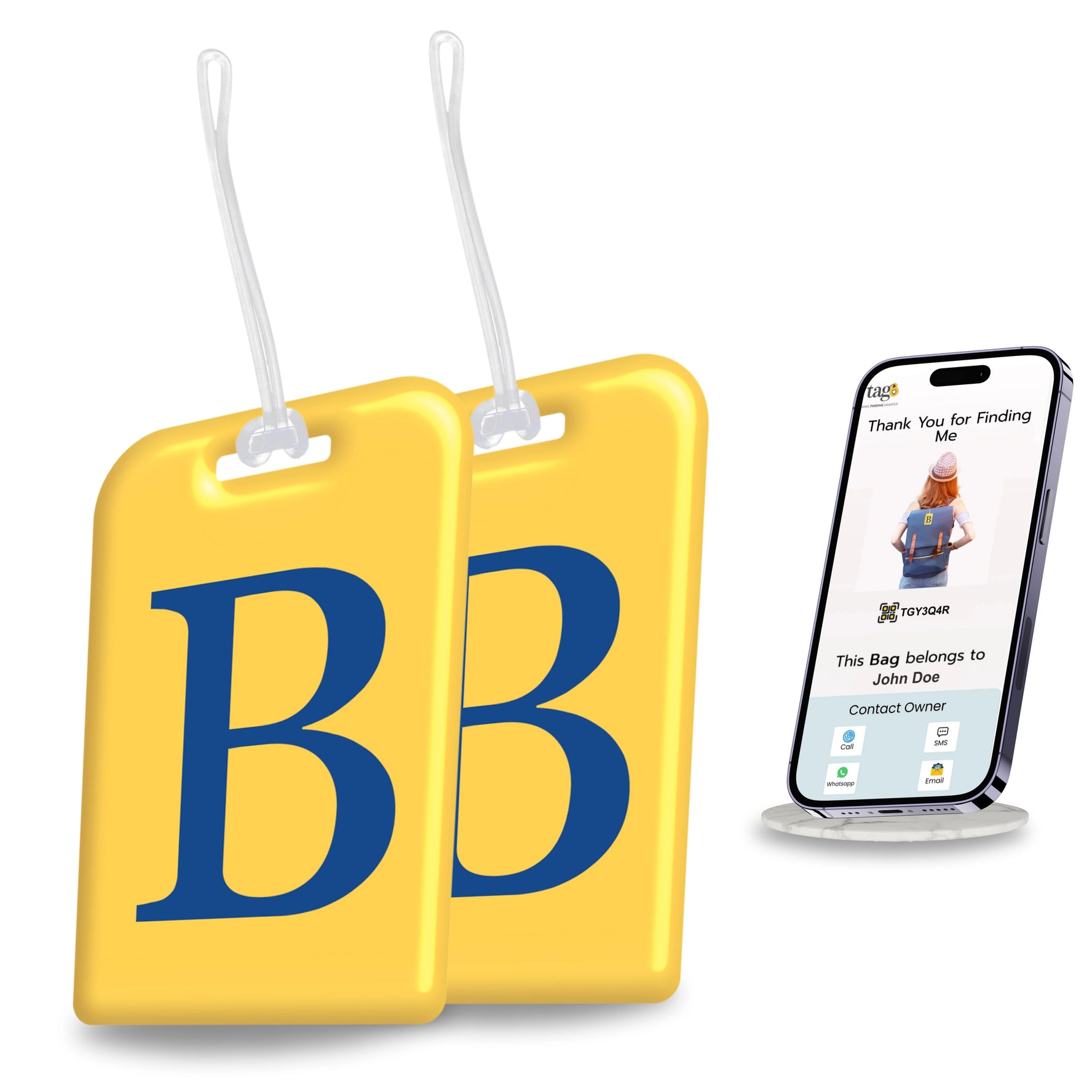 QR tag for bag with initial B