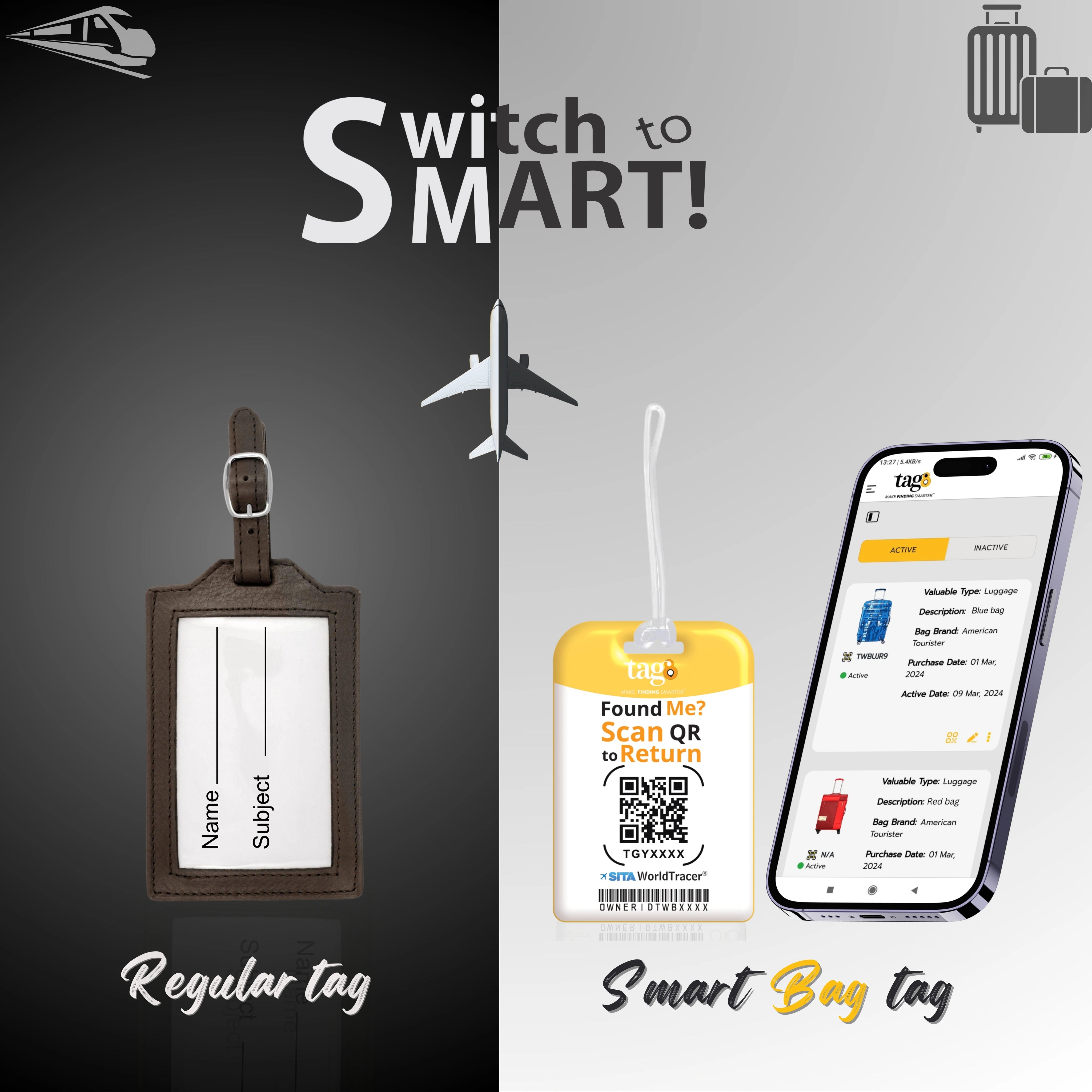 QR tag for bag with initial B