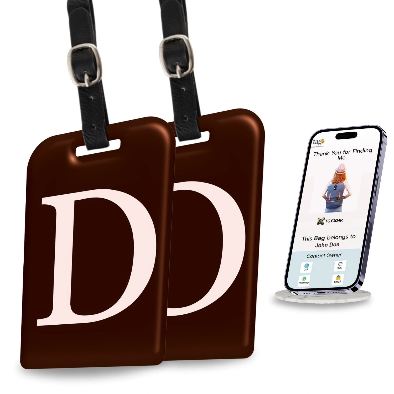 QR tag for bag with initial D