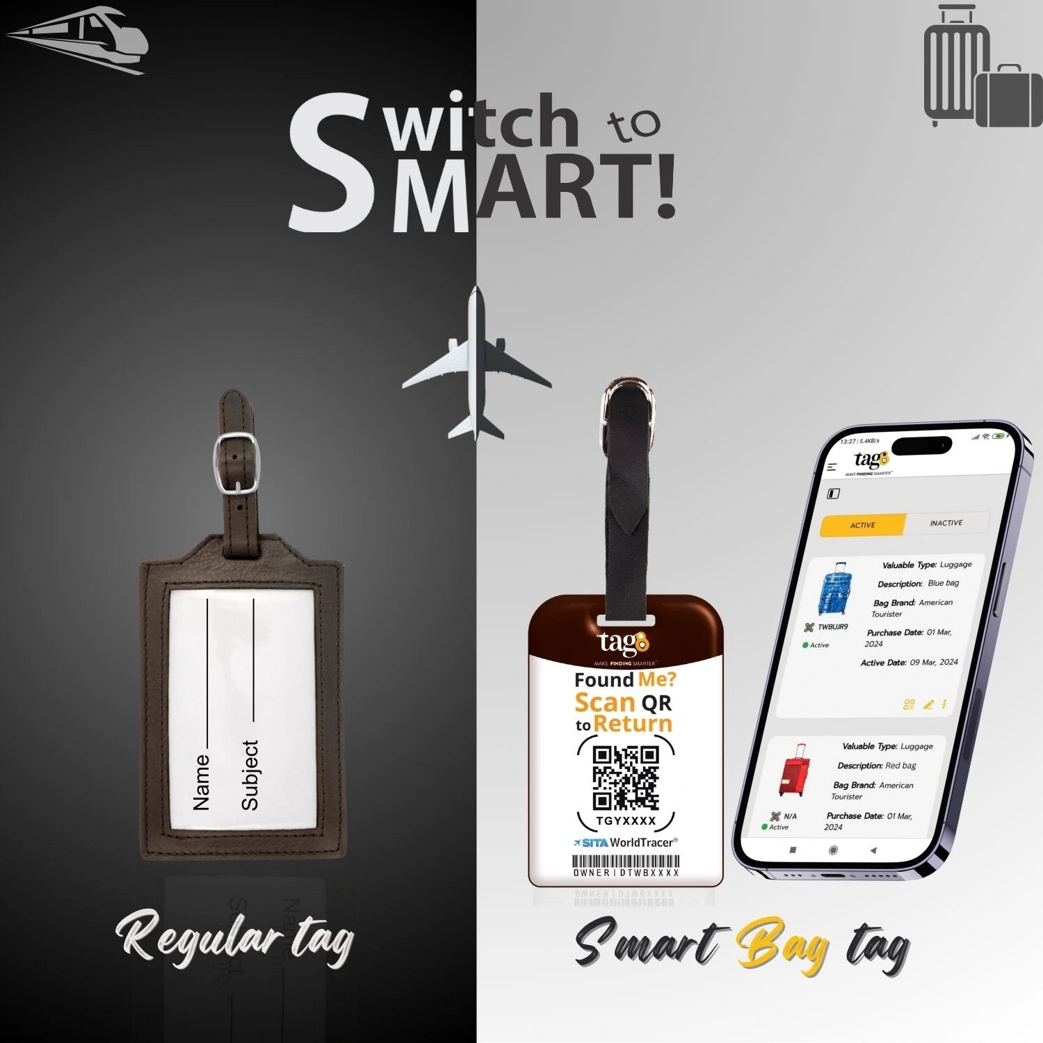 QR tag for bag with initial D