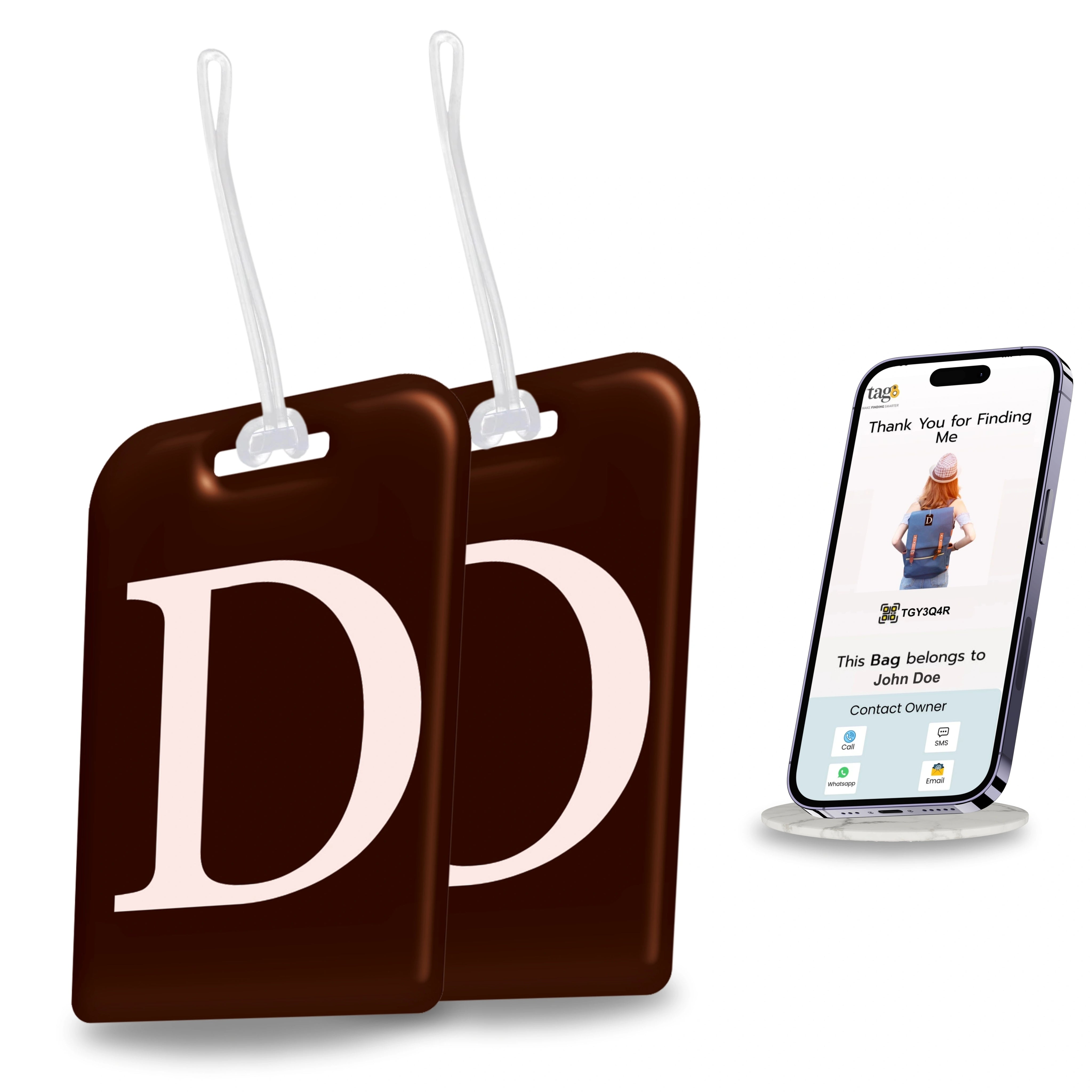 QR tag for bag with initial D