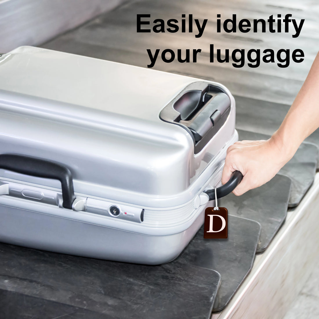 QR tag for bag with initial D