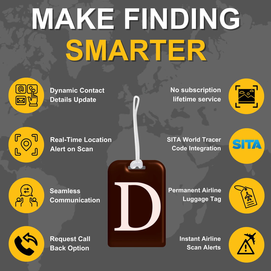 QR tag for bag with initial D