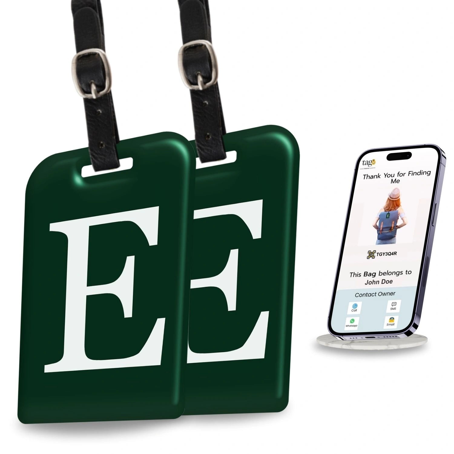 QR tag for bag with initial E
