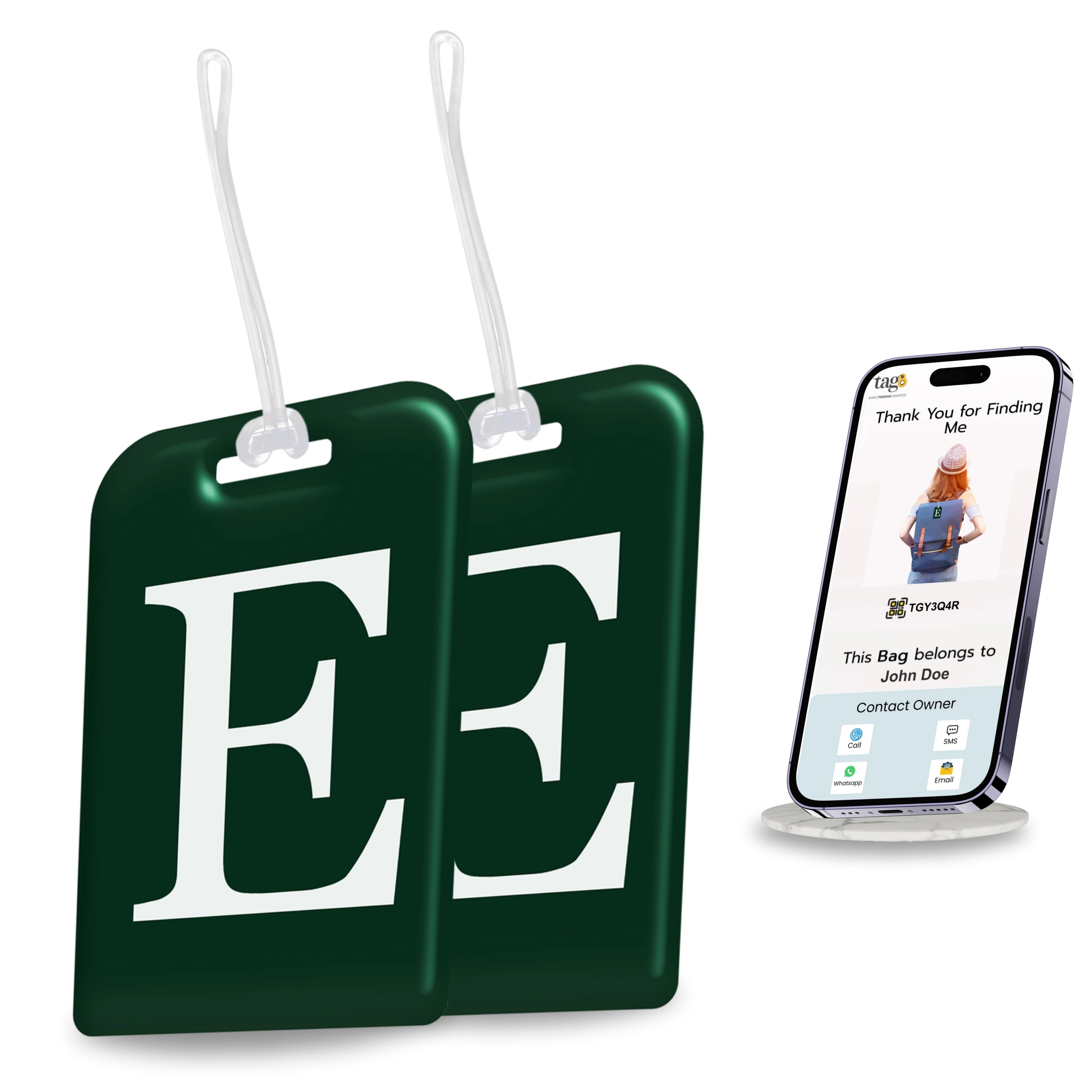 QR tag for bag with initial E