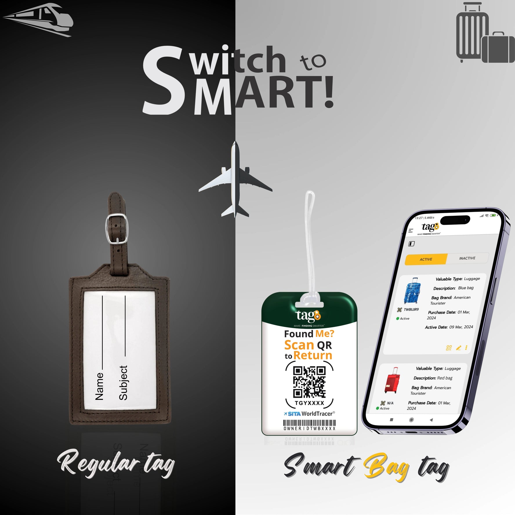 QR tag for bag with initial E