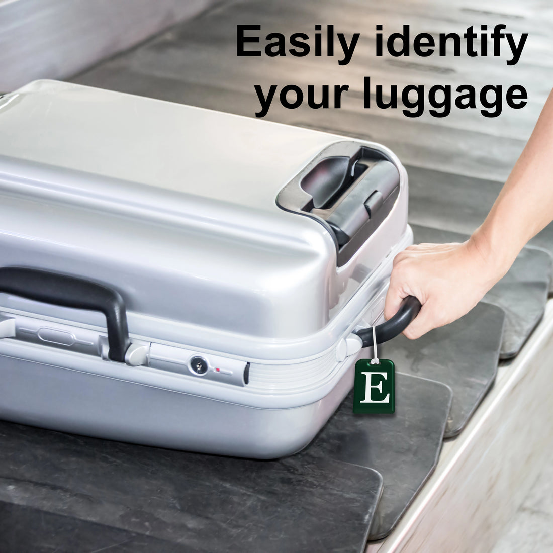 QR tag for bag with initial E