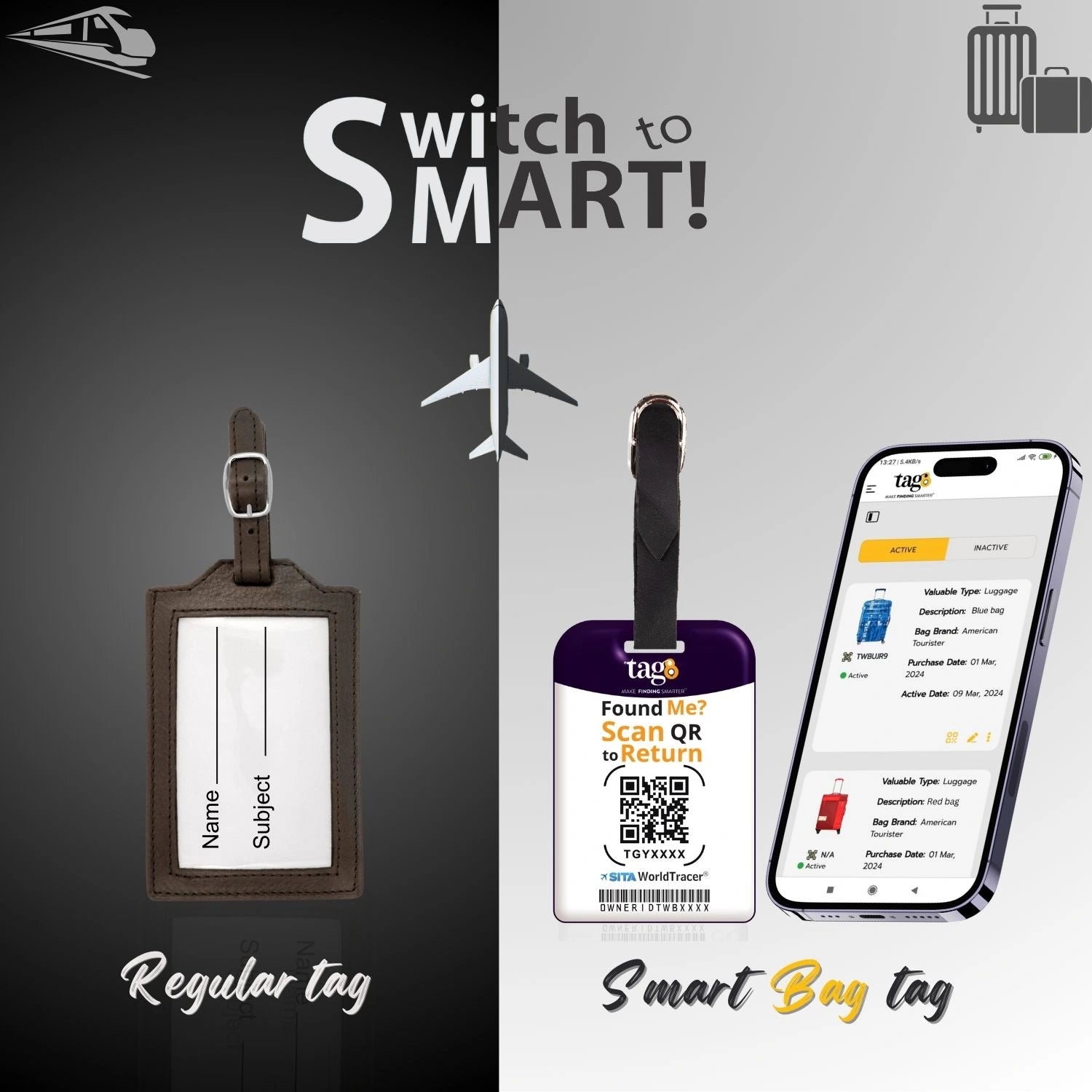 QR tag for bag with initial F