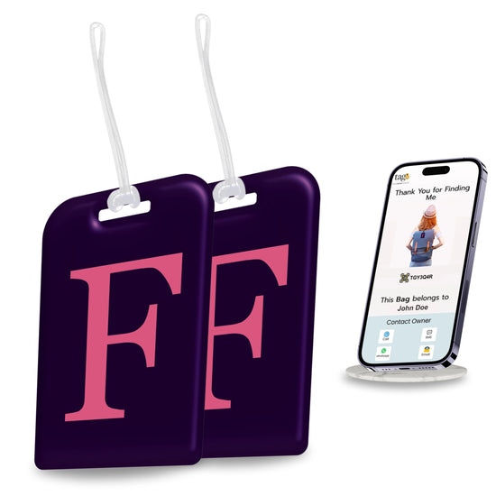 QR tag for bag with initial F