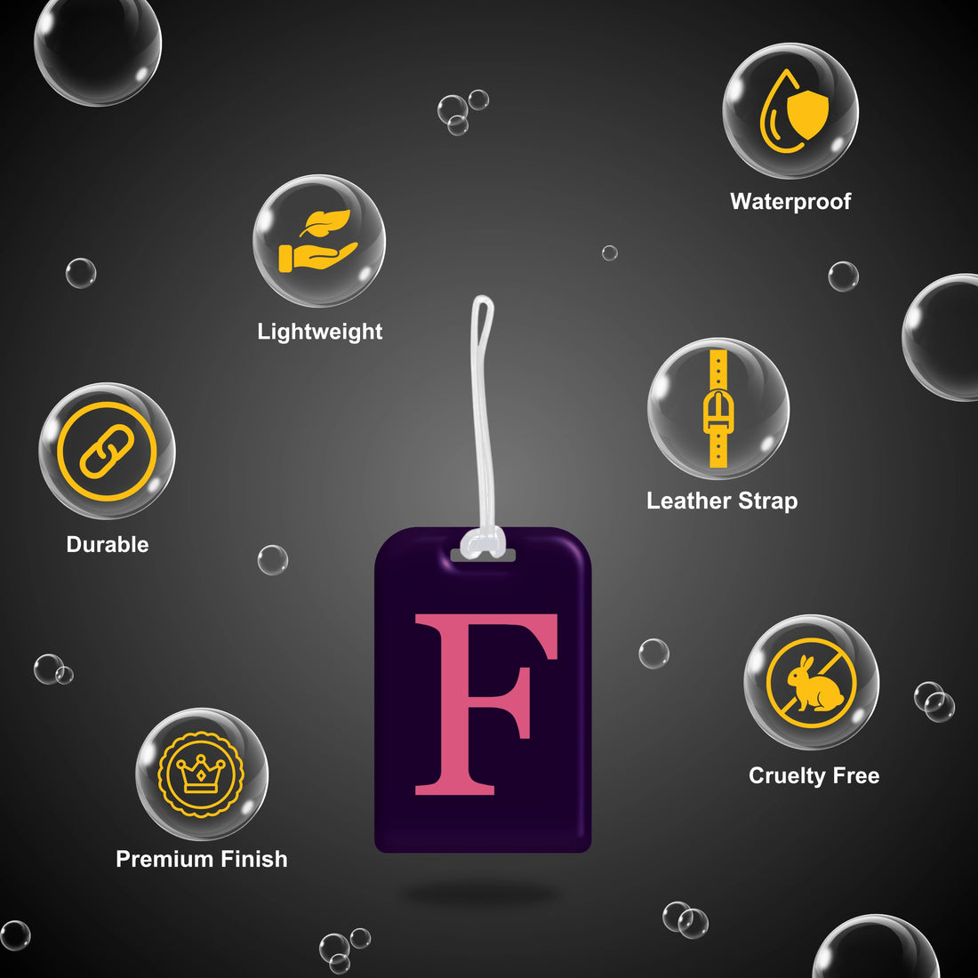 QR tag for bag with initial F