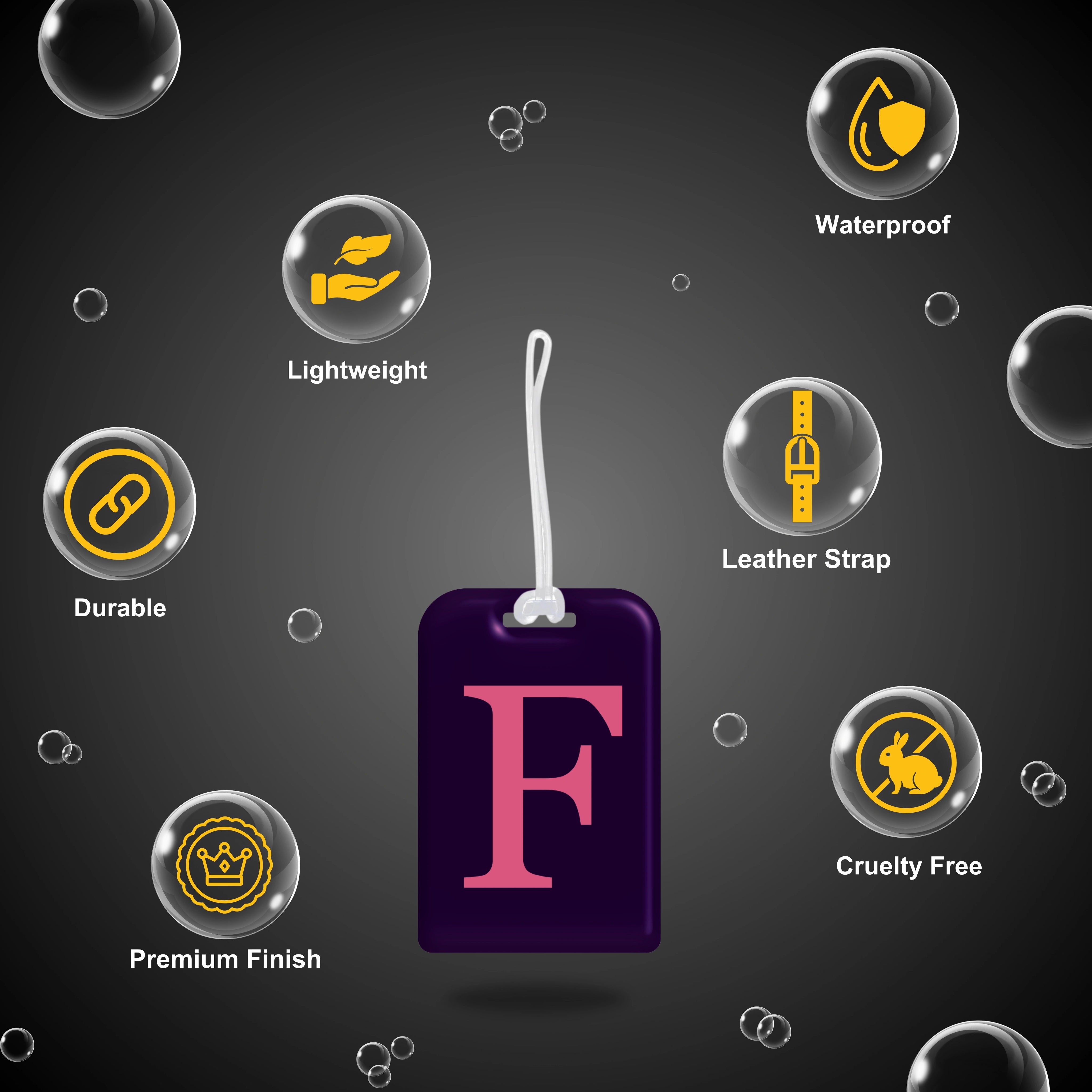 QR tag for bag with initial F