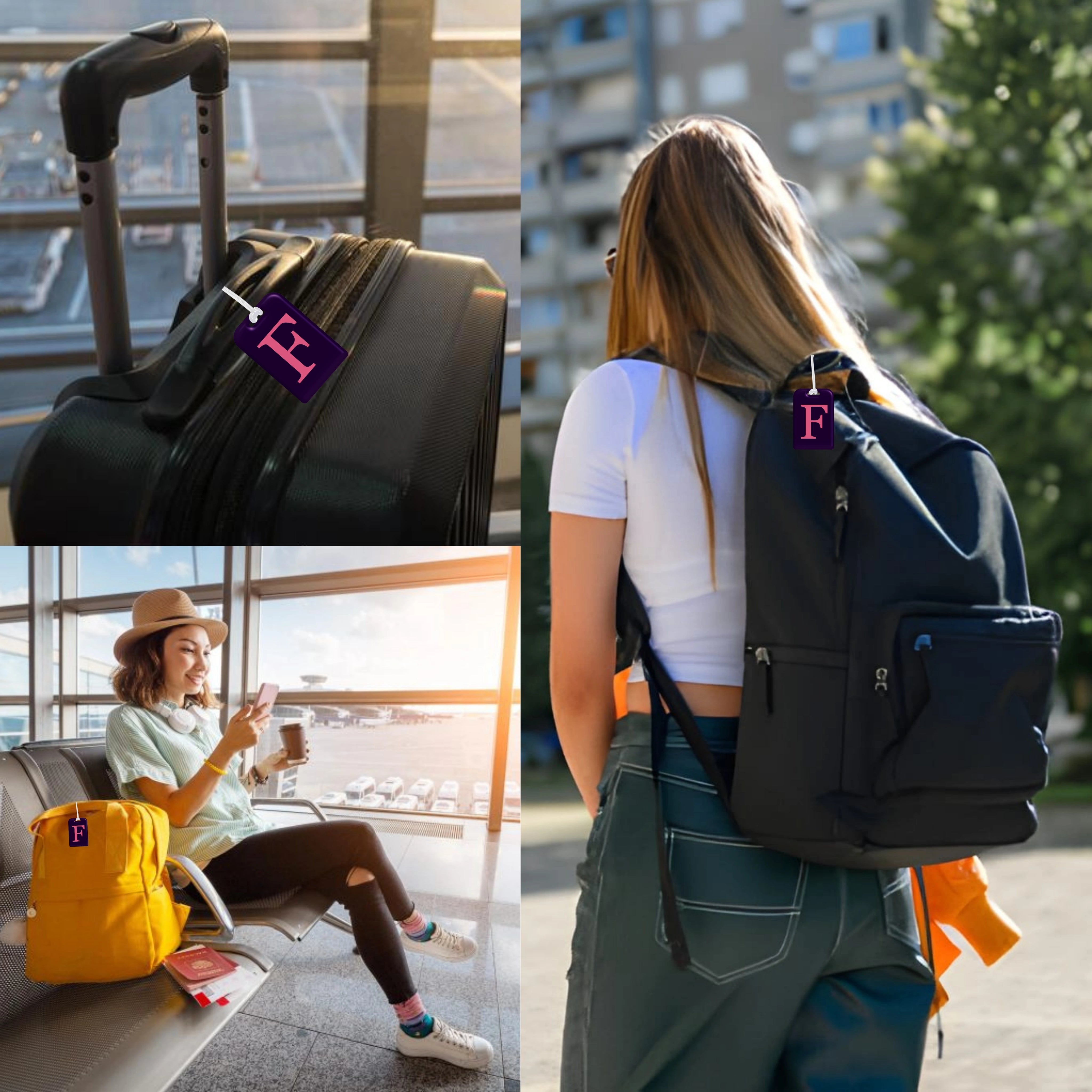 QR tag for bag with initial F