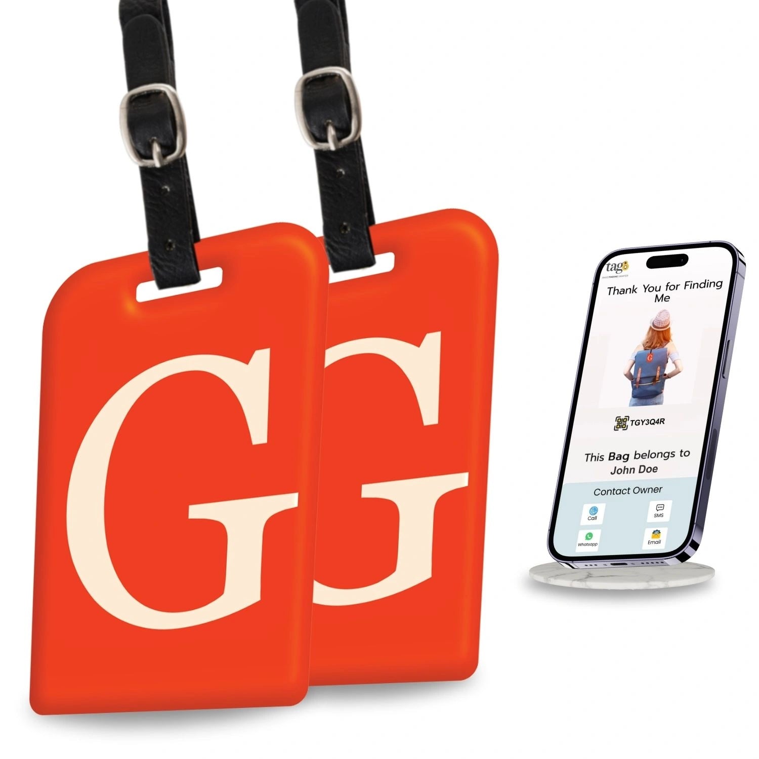 QR tag for bag with initial G