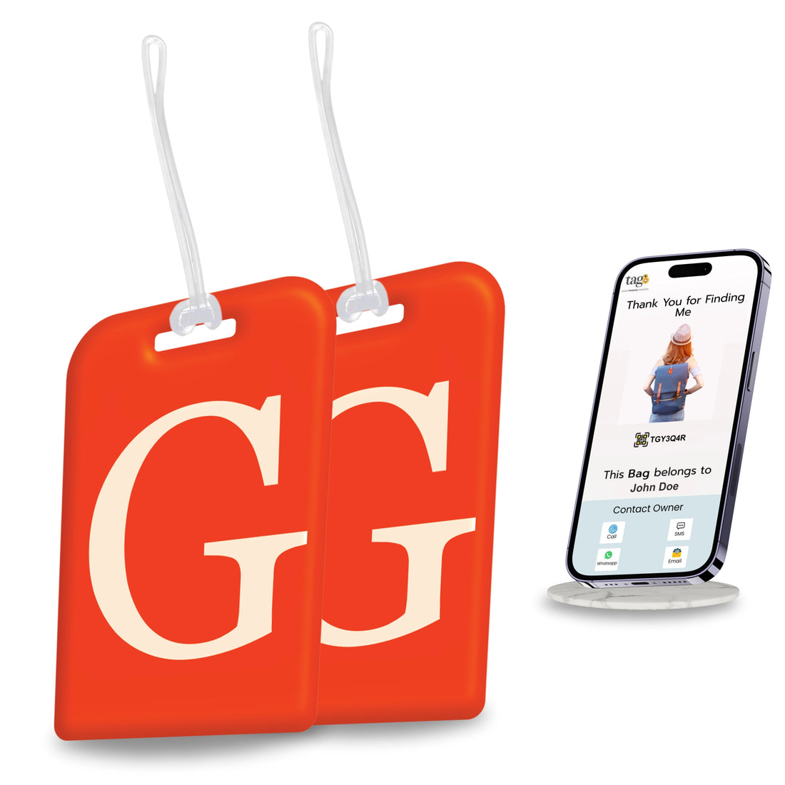 QR tag for bag with initial G