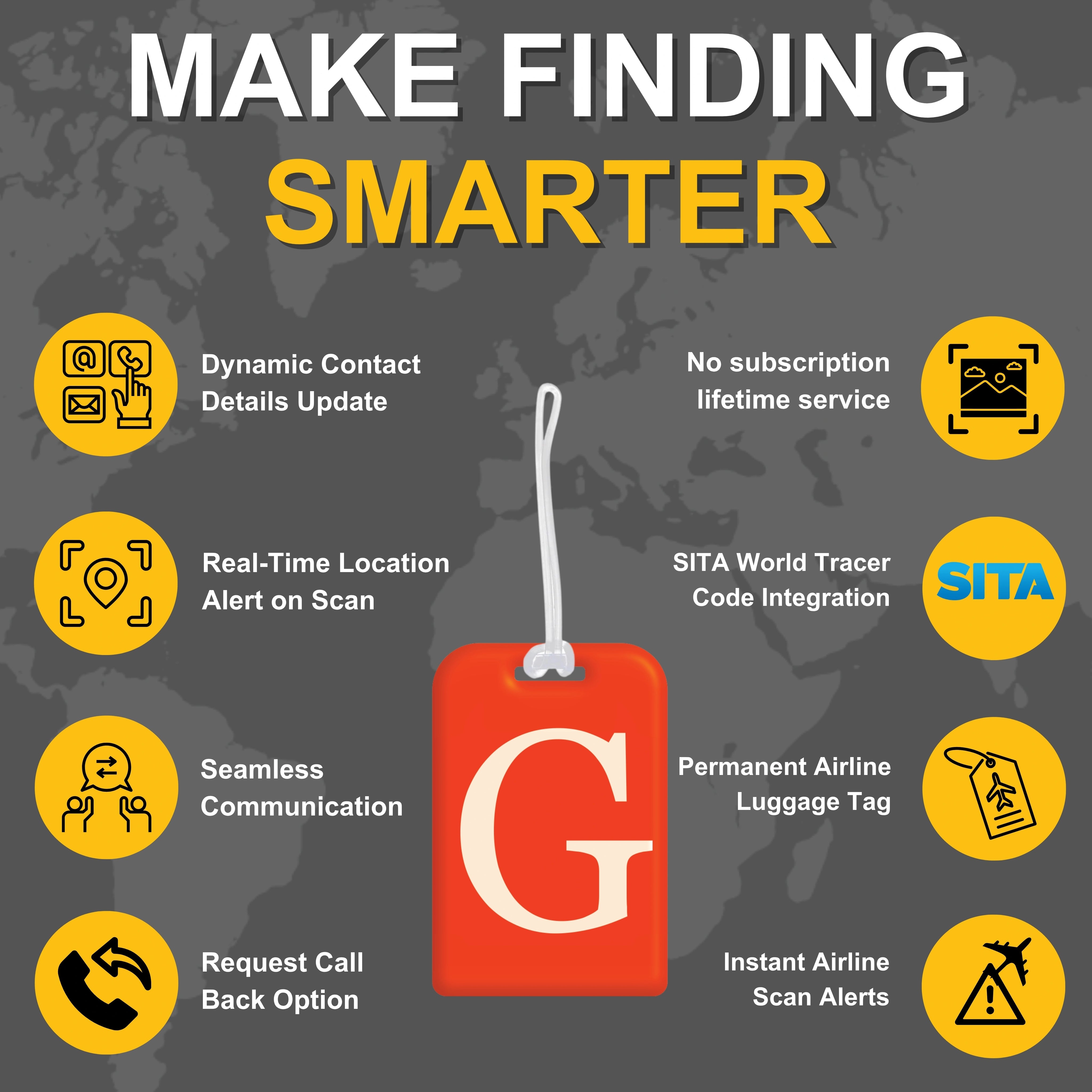 QR tag for bag with initial G