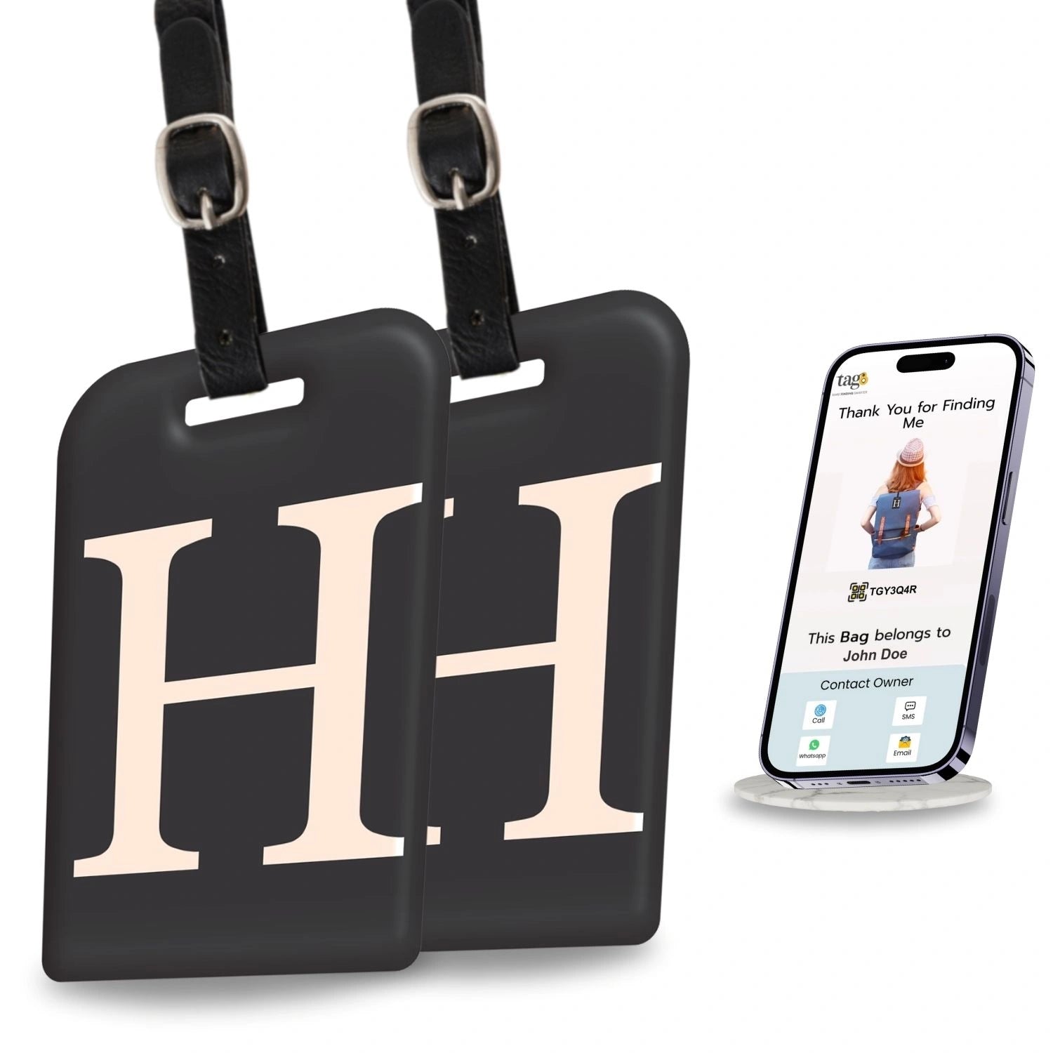 QR tag for bag with initial H